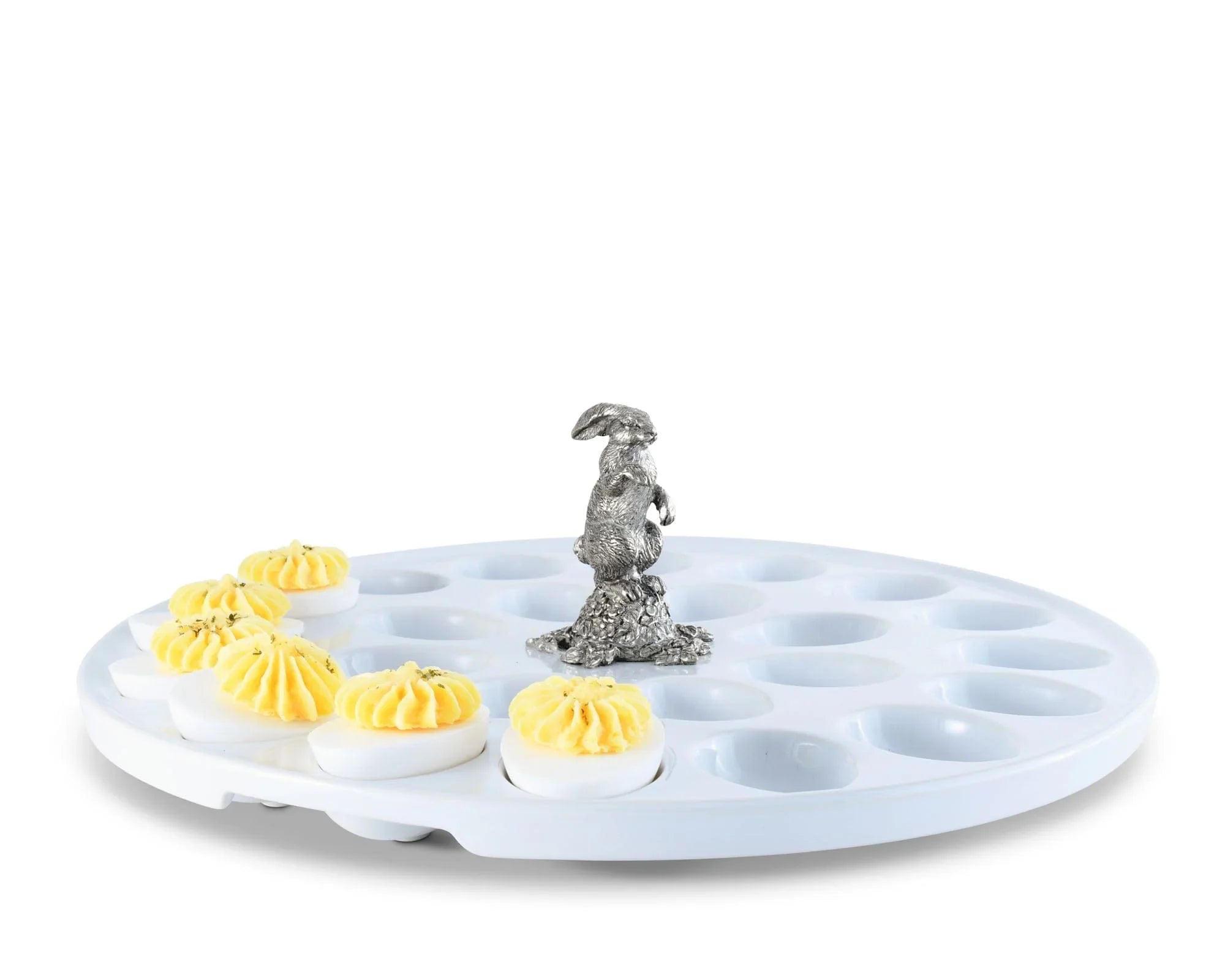 Deviled Egg Tray with Pewter Standing Rabbit - The Mayfair Hall