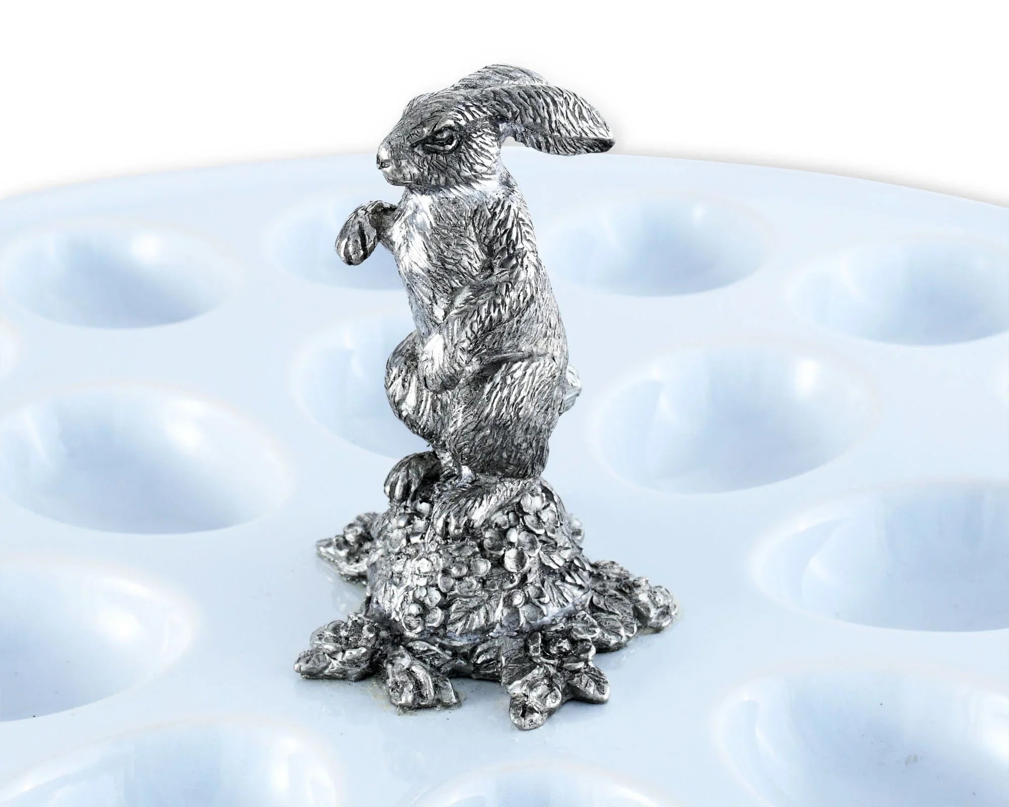 Deviled Egg Tray with Pewter Standing Rabbit - The Mayfair Hall