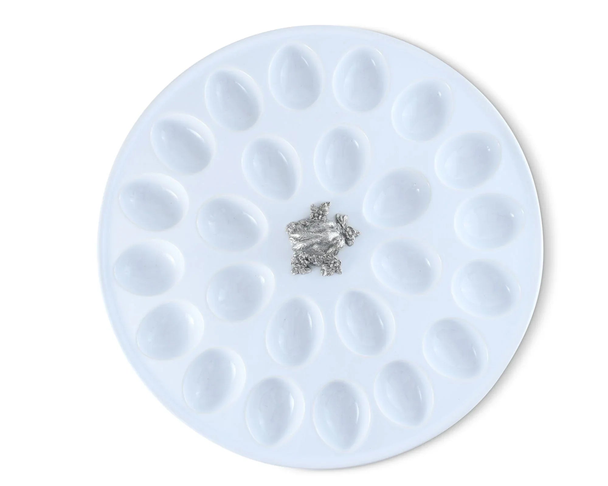 Deviled Egg Tray with Pewter Standing Rabbit - The Mayfair Hall