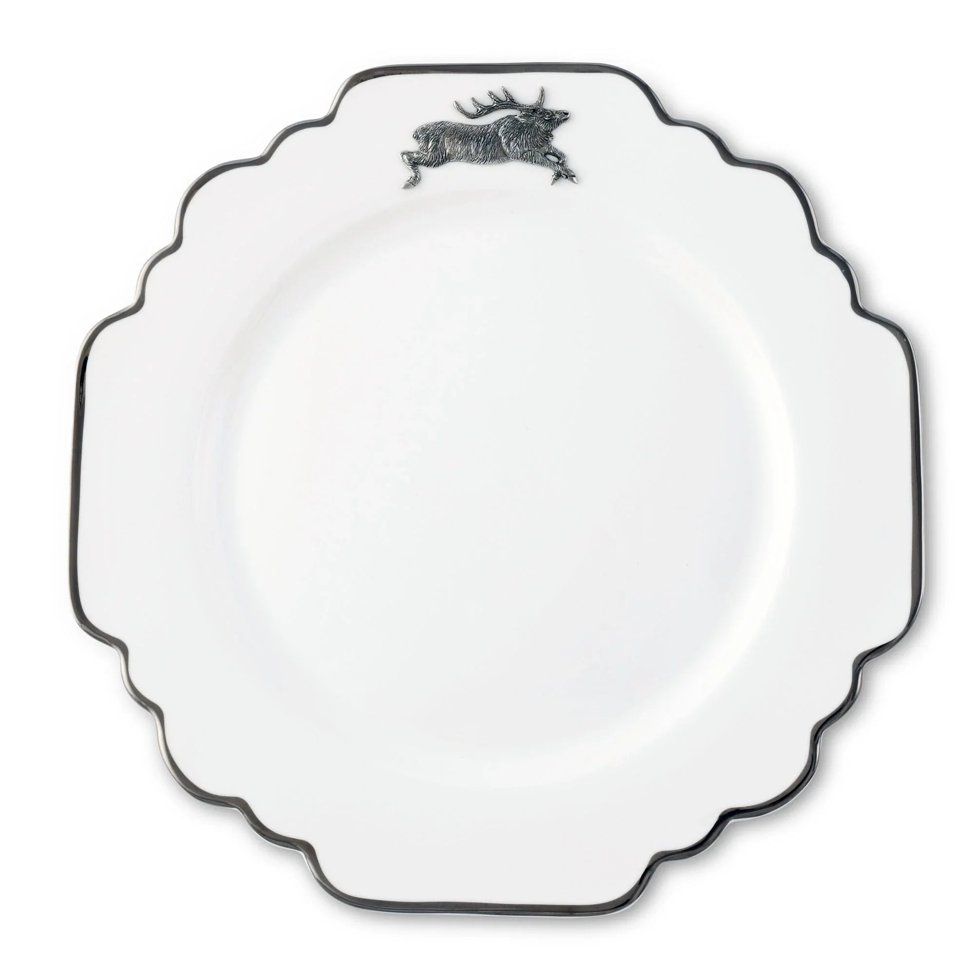 Running Elk Bone China Scallop Dinner Plate Platinum Rim - The Mayfair Hall