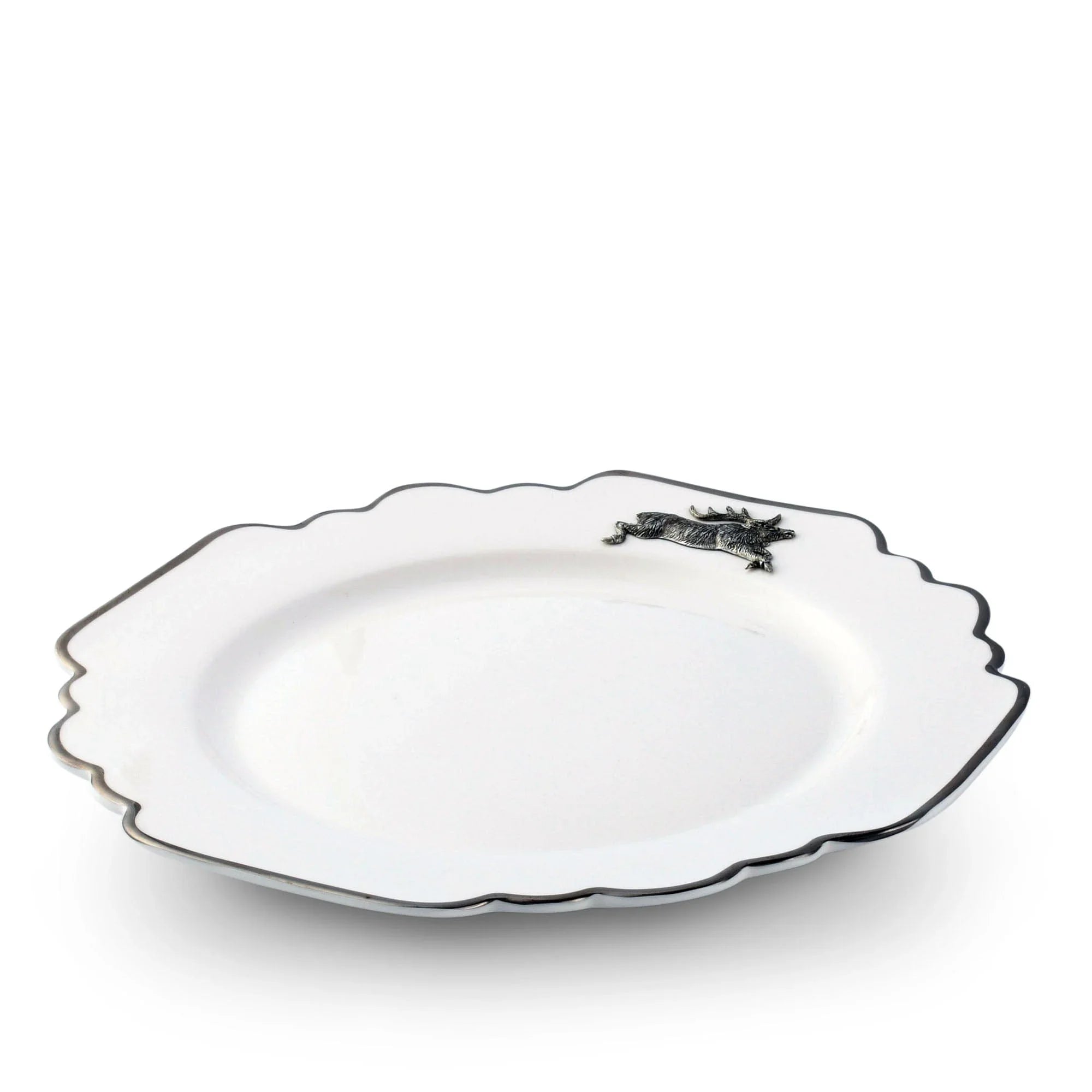 Running Elk Bone China Scallop Dinner Plate Platinum Rim - The Mayfair Hall