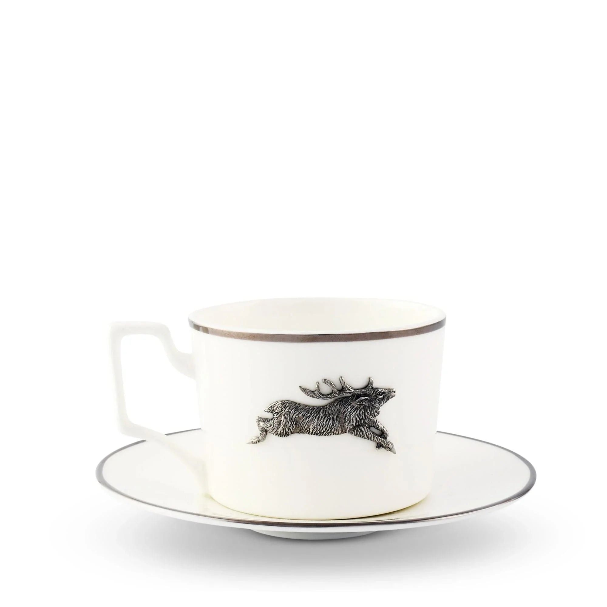 Running Elk Cup and Saucer Bone China Platinum Rim - The Mayfair Hall