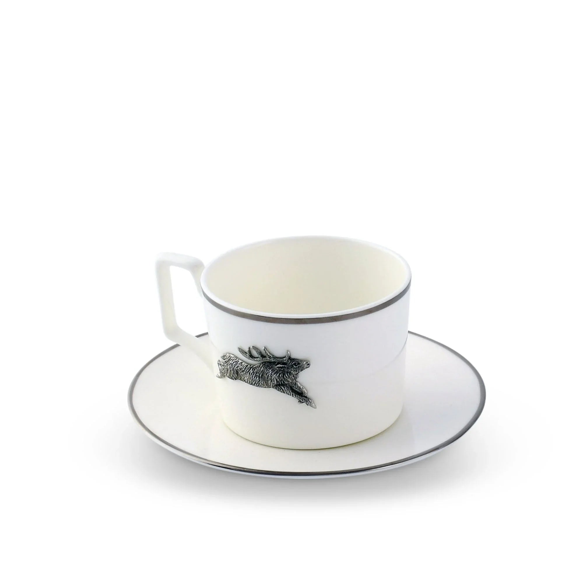 Running Elk Cup and Saucer Bone China Platinum Rim - The Mayfair Hall