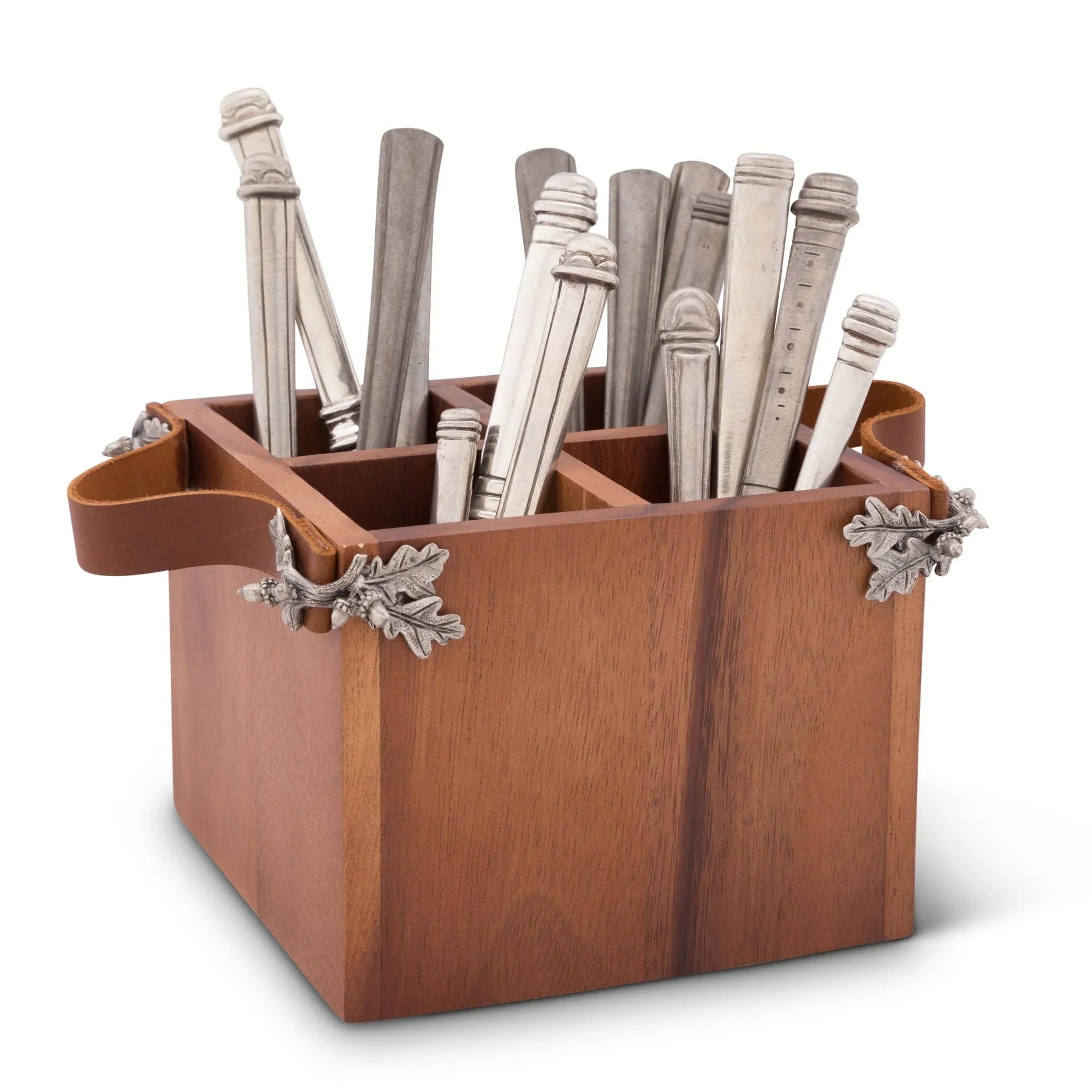 Acorn Oak Leaf Flatware Caddy - Square Box Wood - The Mayfair Hall