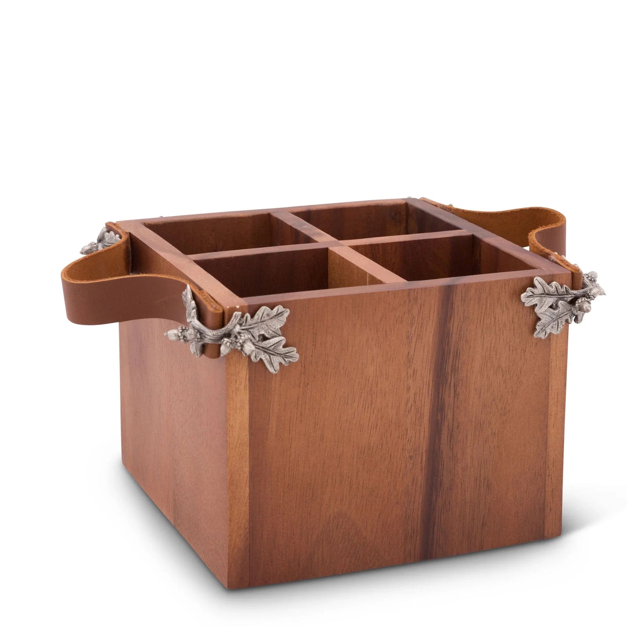 Acorn Oak Leaf Flatware Caddy - Square Box Wood - The Mayfair Hall