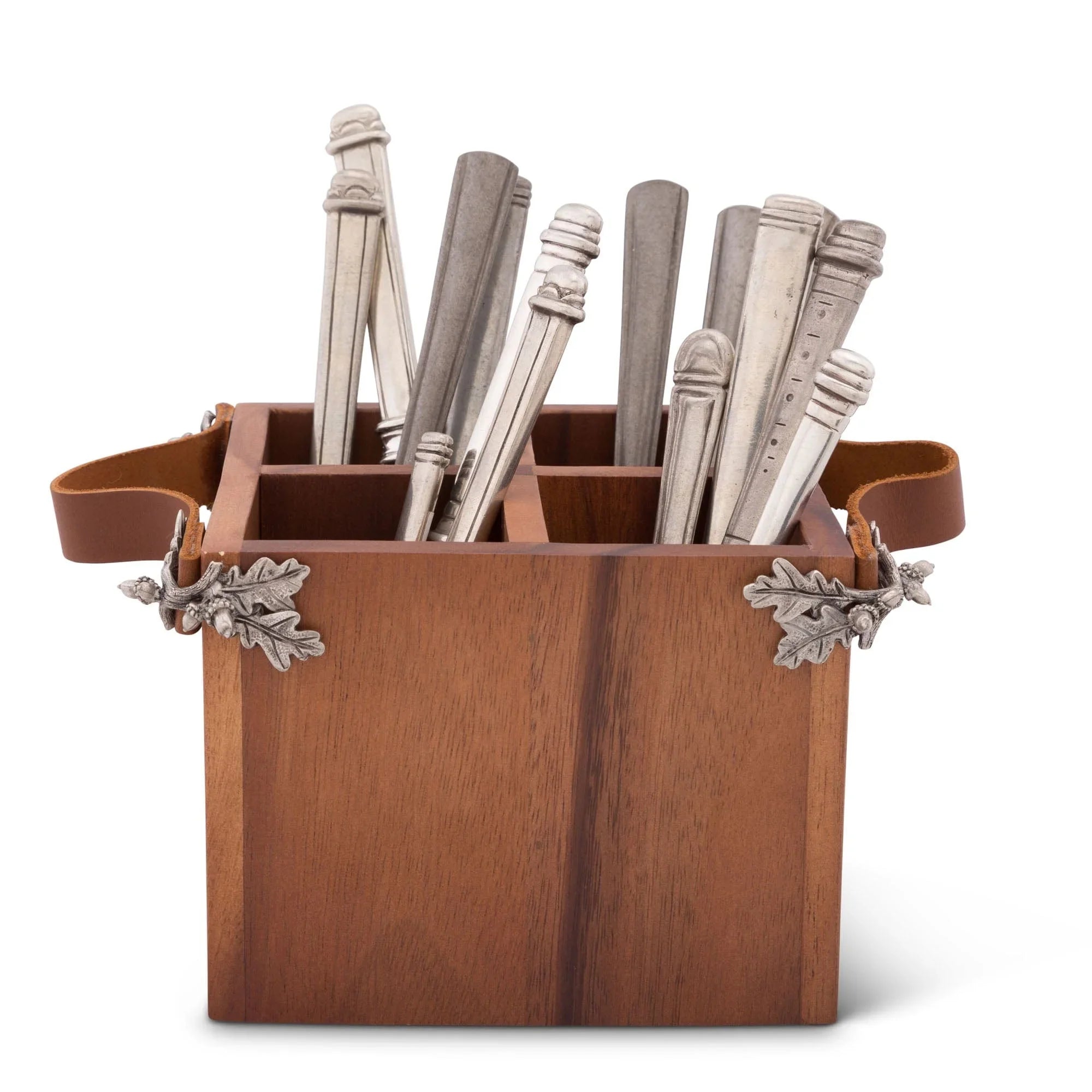 Acorn Oak Leaf Flatware Caddy - Square Box Wood - The Mayfair Hall