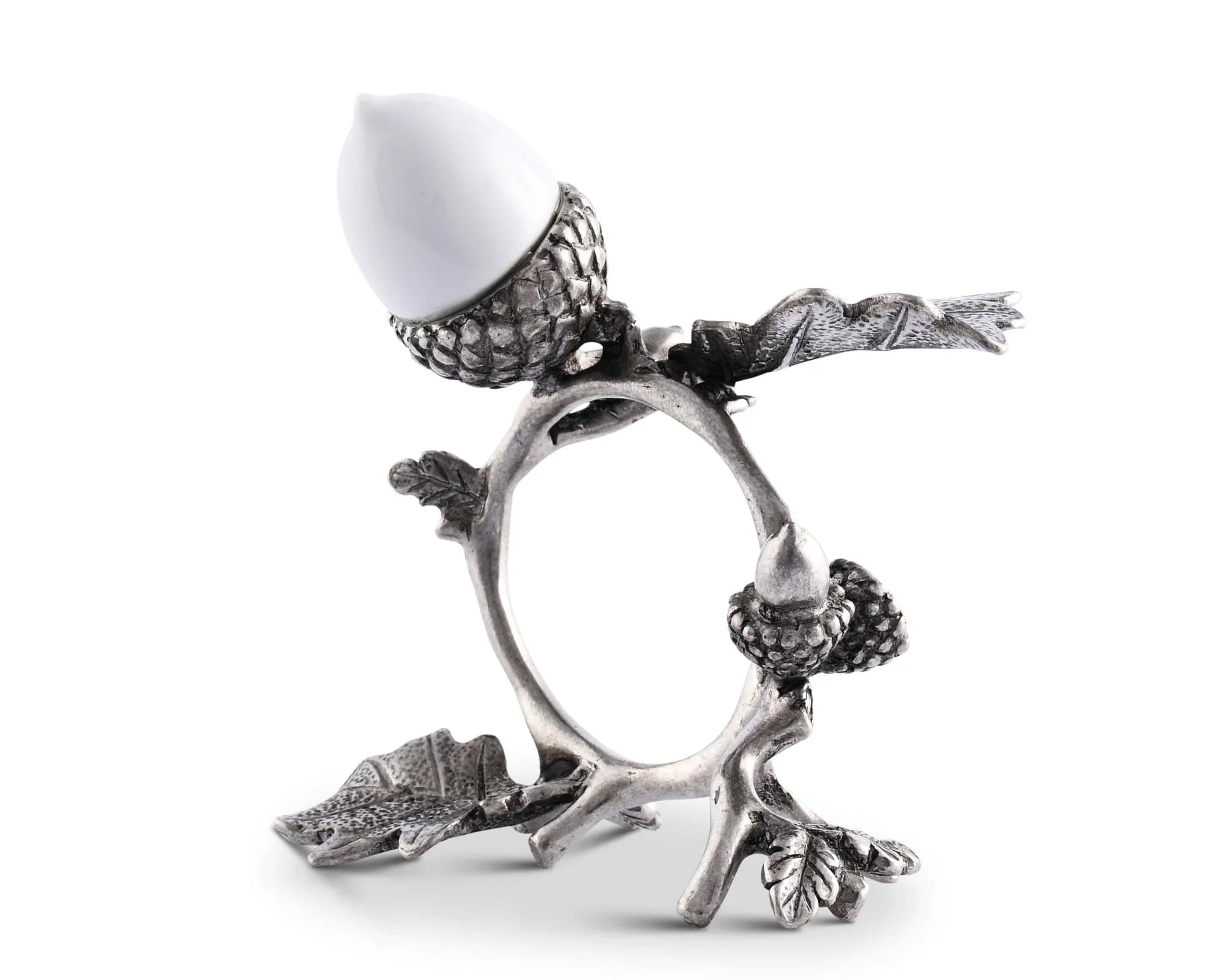 Porcelain Acorn & Oak Leaf Napkin Ring with Pewter - The Mayfair Hall