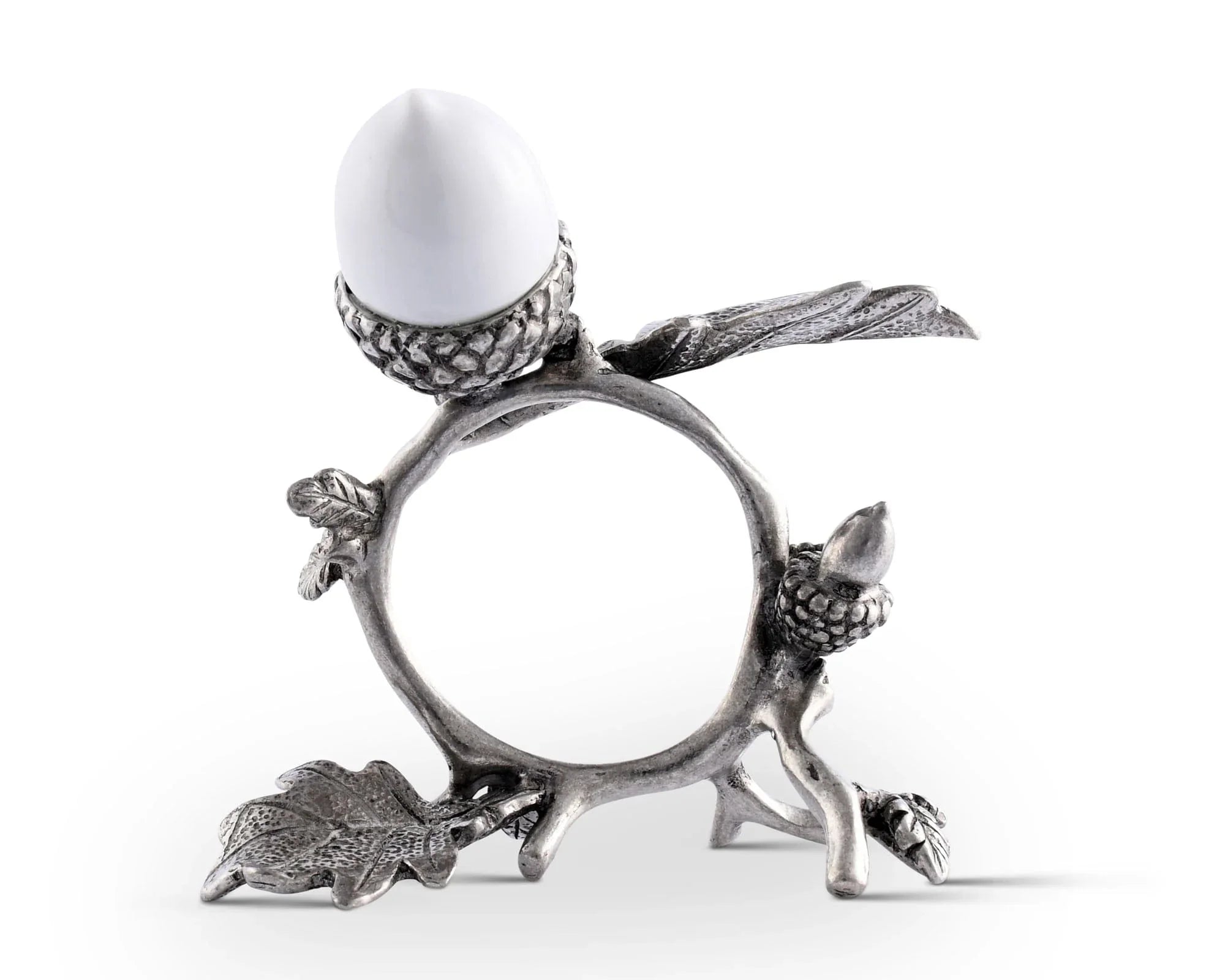 Porcelain Acorn & Oak Leaf Napkin Ring with Pewter - The Mayfair Hall