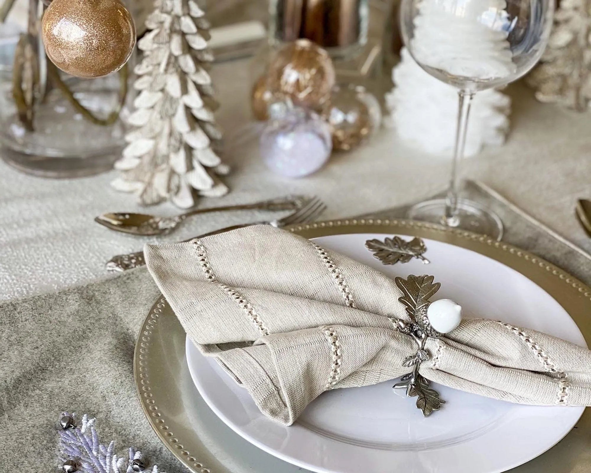 Porcelain Acorn & Oak Leaf Napkin Ring with Pewter - The Mayfair Hall