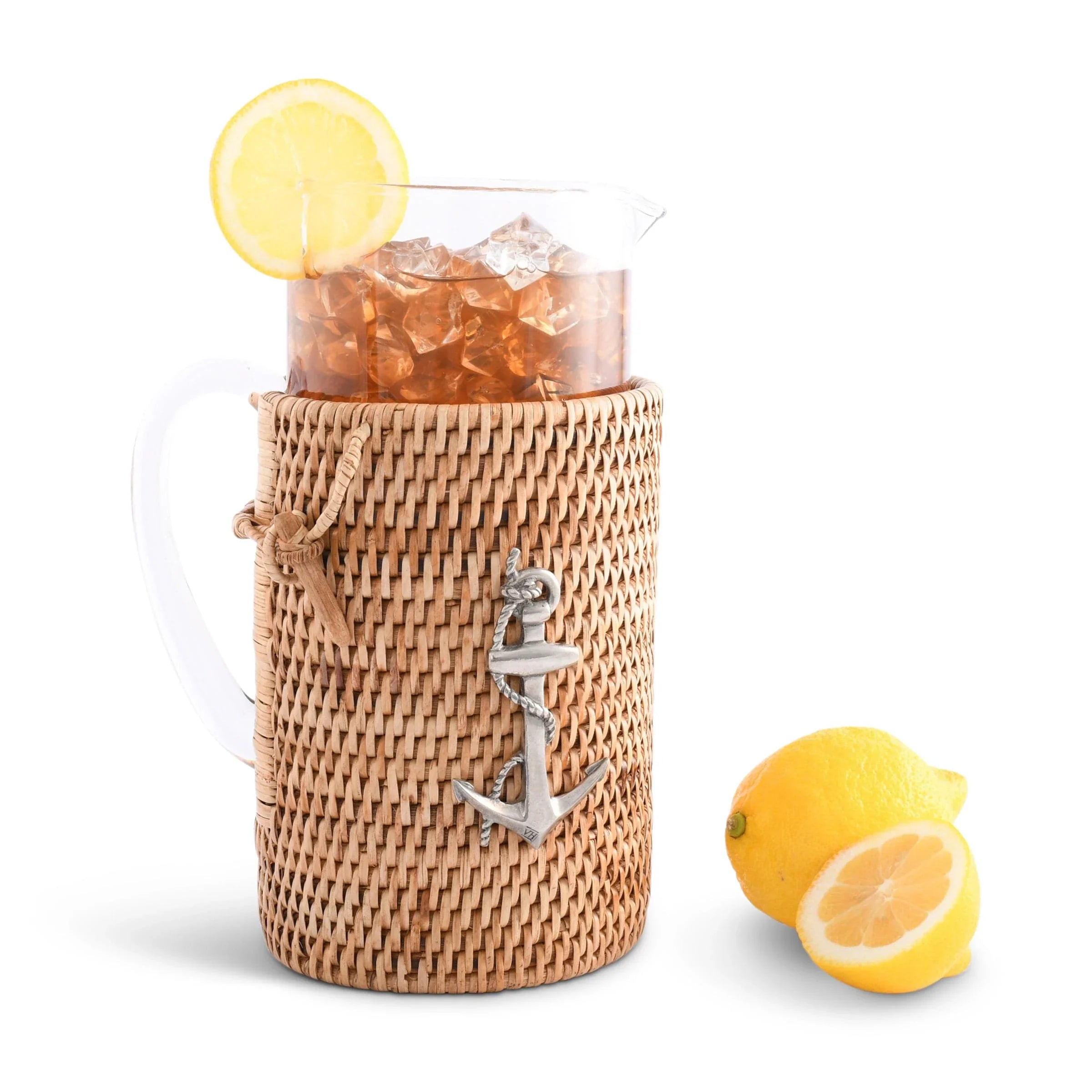 Anchor Glass Pitcher Hand Woven Wicker Natural Rattan Cover - The Mayfair Hall
