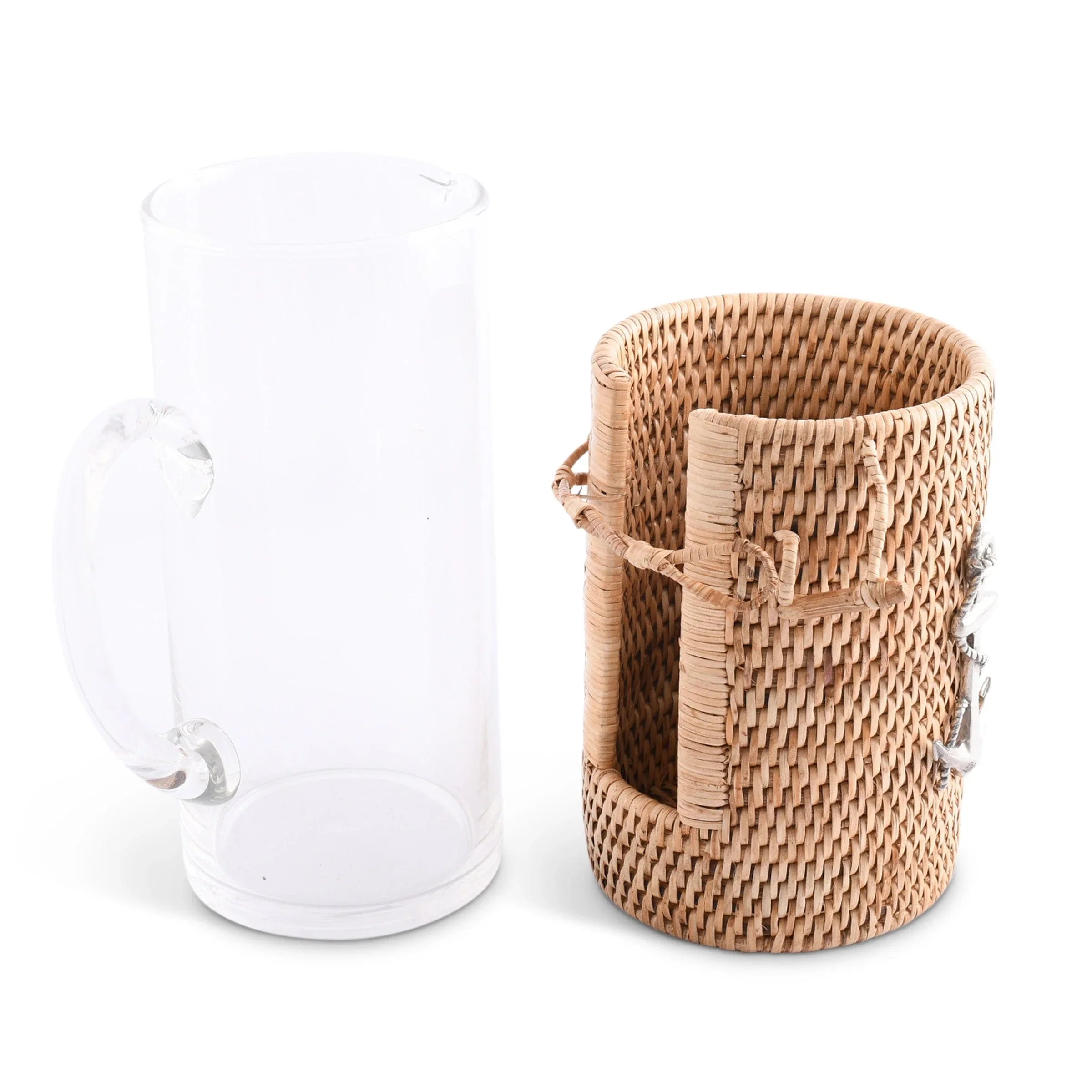 Anchor Glass Pitcher Hand Woven Wicker Natural Rattan Cover - The Mayfair Hall