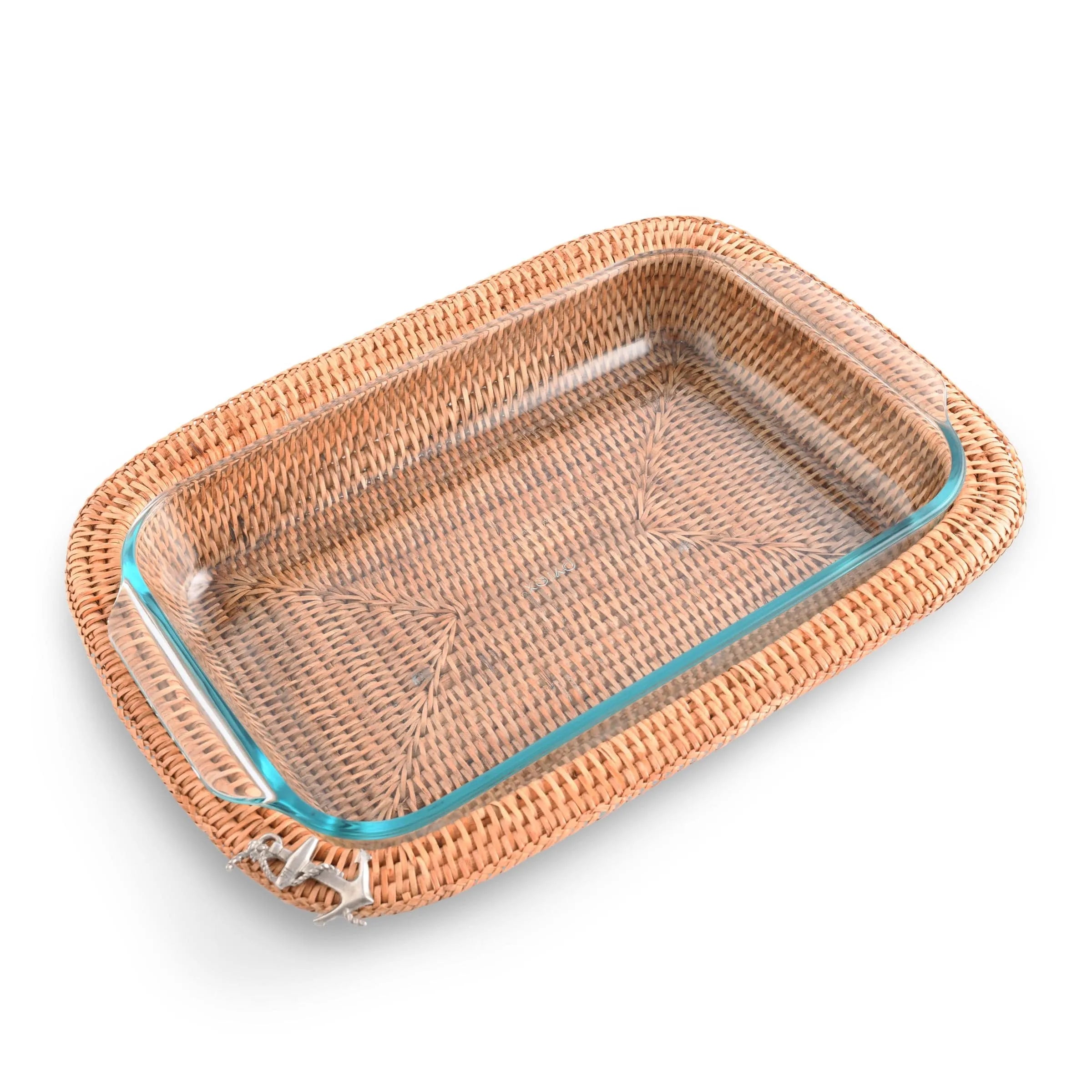 Anchor Hand Woven Wicker Rattan 3qt Rectangular Casserole Holder - The Mayfair Hall