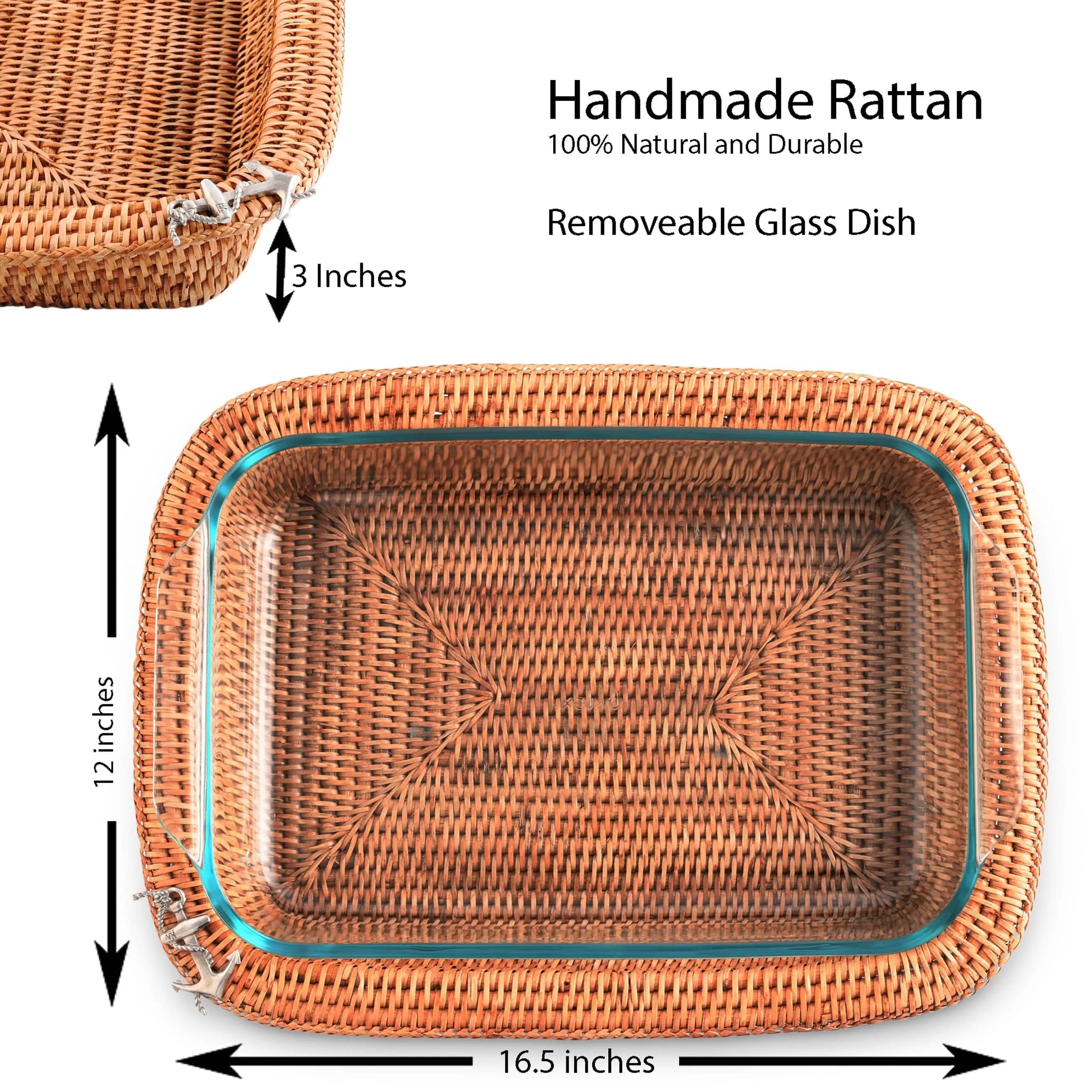 Anchor Hand Woven Wicker Rattan 3qt Rectangular Casserole Holder - The Mayfair Hall