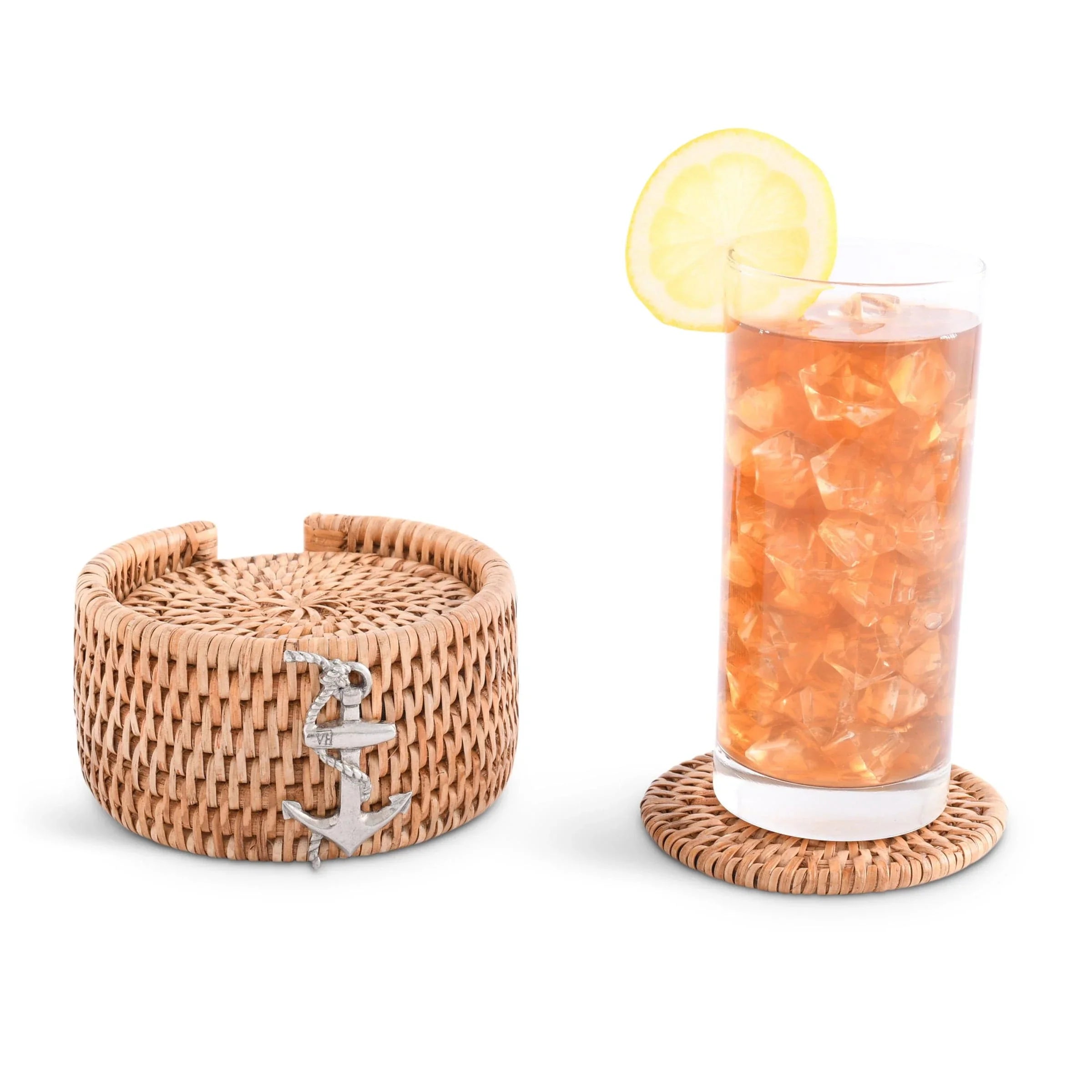 Anchor Hand Woven Wicker Rattan Coaster Set - 6 Coasters - The Mayfair Hall