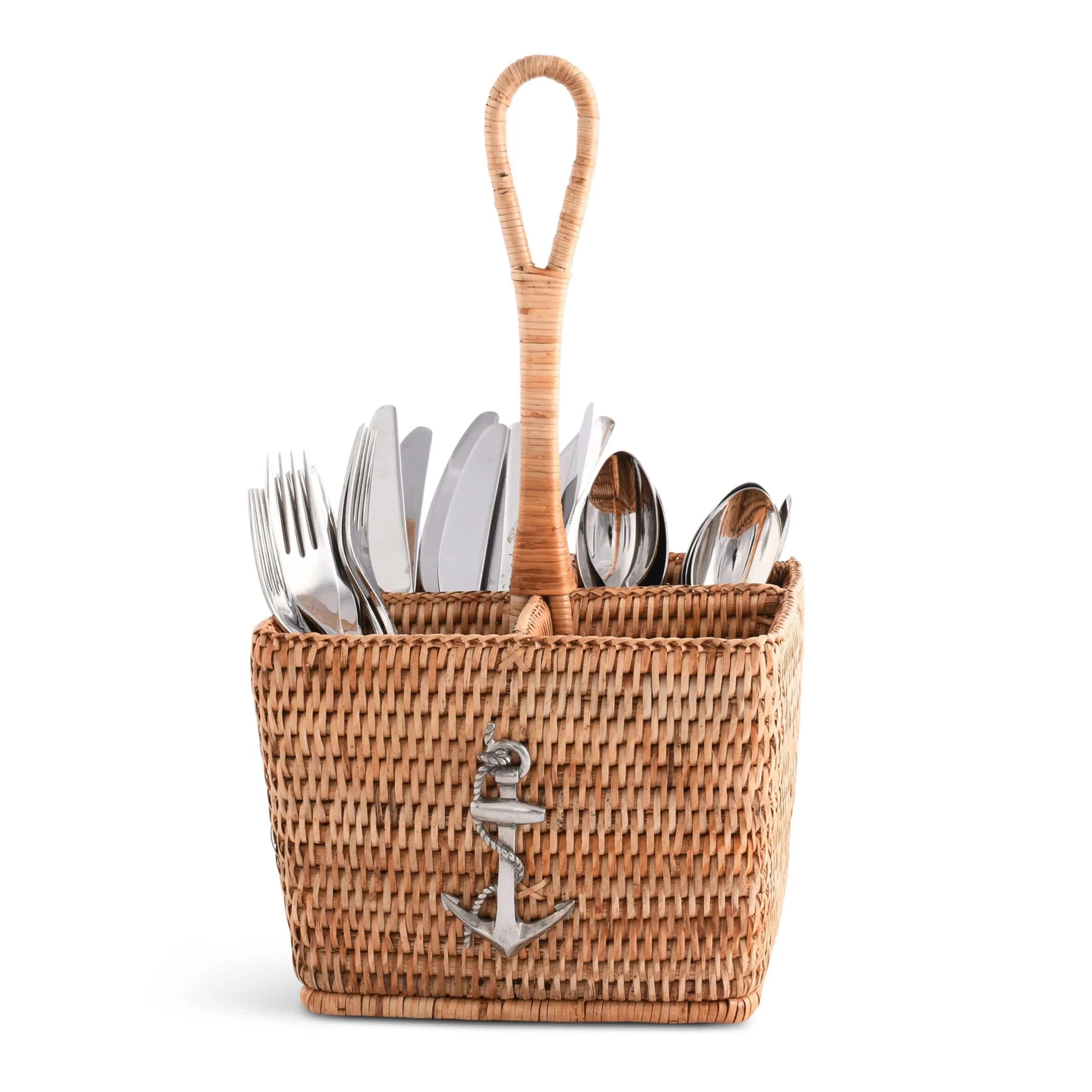 Anchor Hand Woven Wicker Rattan Flatware Caddy - The Mayfair Hall