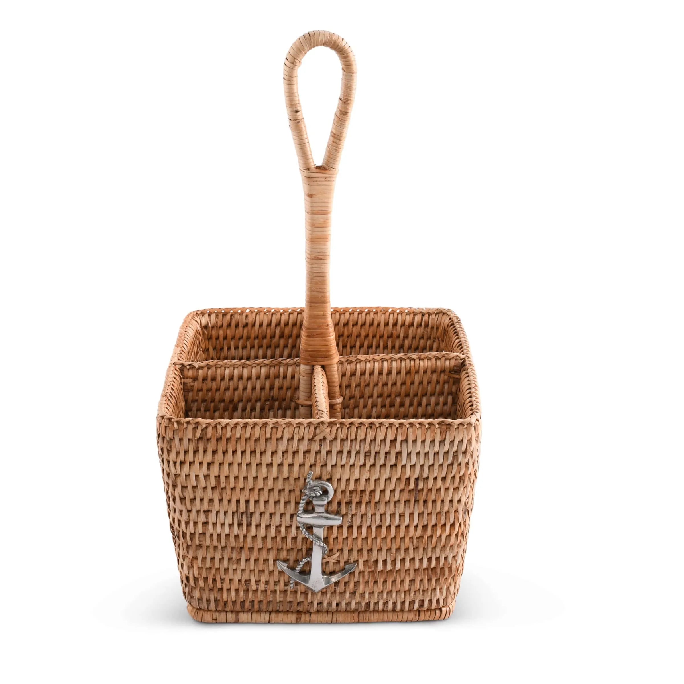 Anchor Hand Woven Wicker Rattan Flatware Caddy - The Mayfair Hall