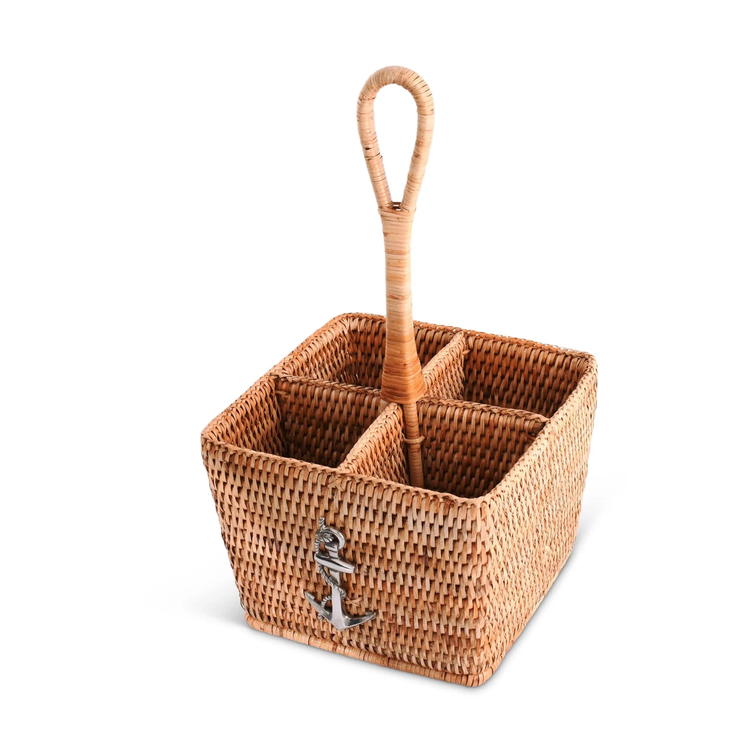 Anchor Hand Woven Wicker Rattan Flatware Caddy - The Mayfair Hall