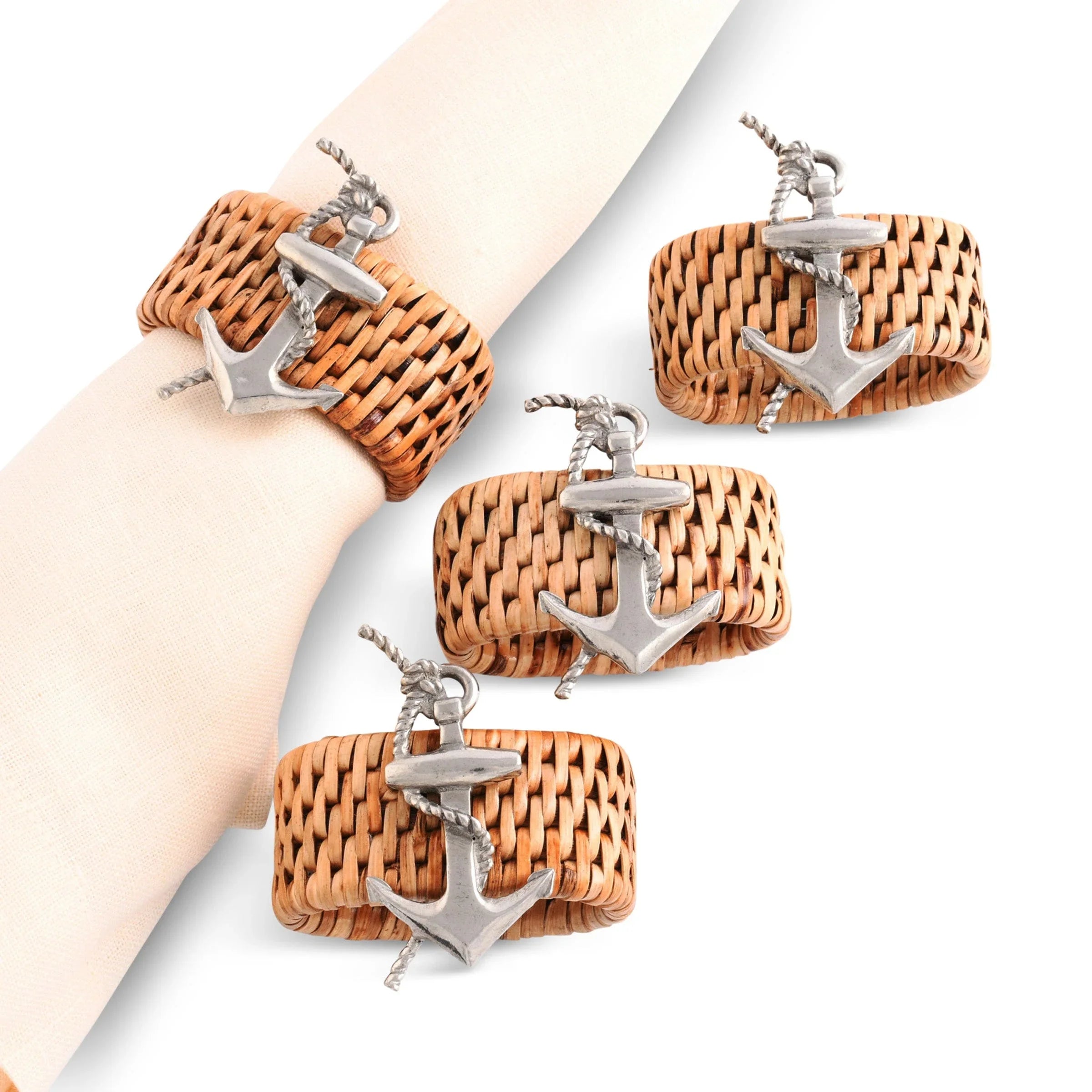 Anchor Hand Woven Wicker Rattan Napkin Ring - Set of 4 - The Mayfair Hall