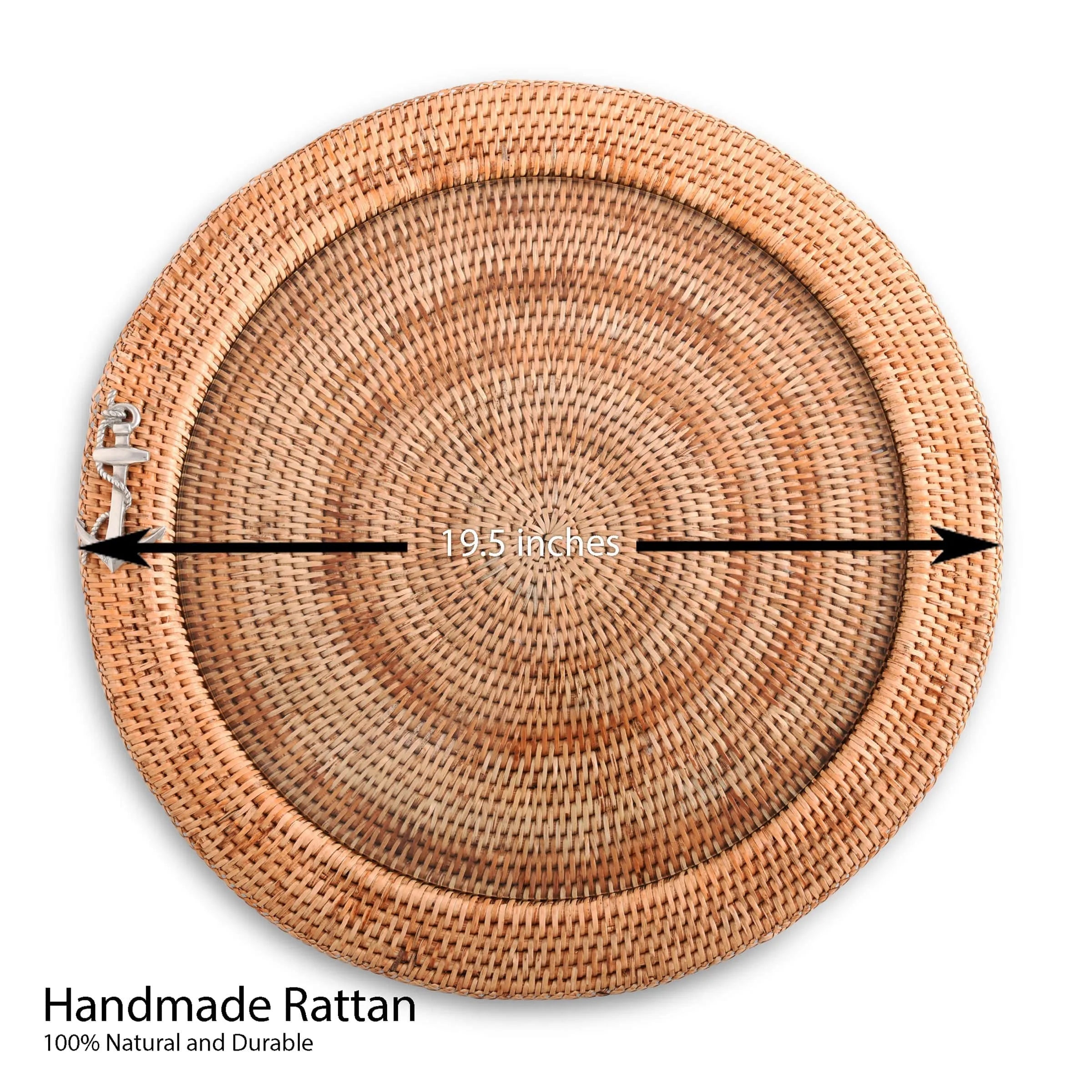 Anchor Round Serving Tray Hand Woven Wicker Rattan - Glass Insert - The Mayfair Hall