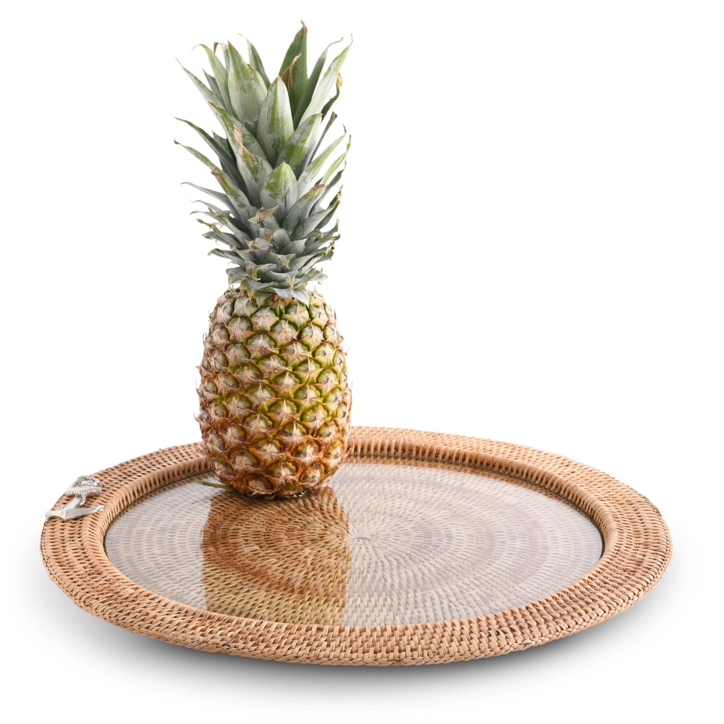Anchor Round Serving Tray Hand Woven Wicker Rattan - Glass Insert - The Mayfair Hall