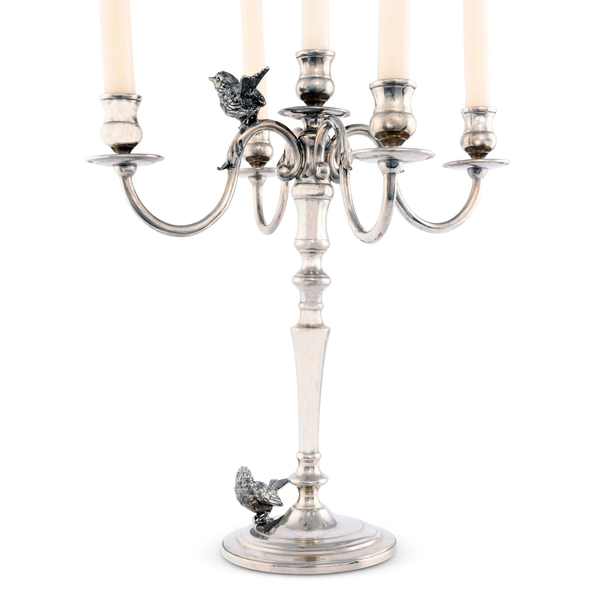 Five Taper Pewter Song Bird Candelabrum - The Mayfair Hall