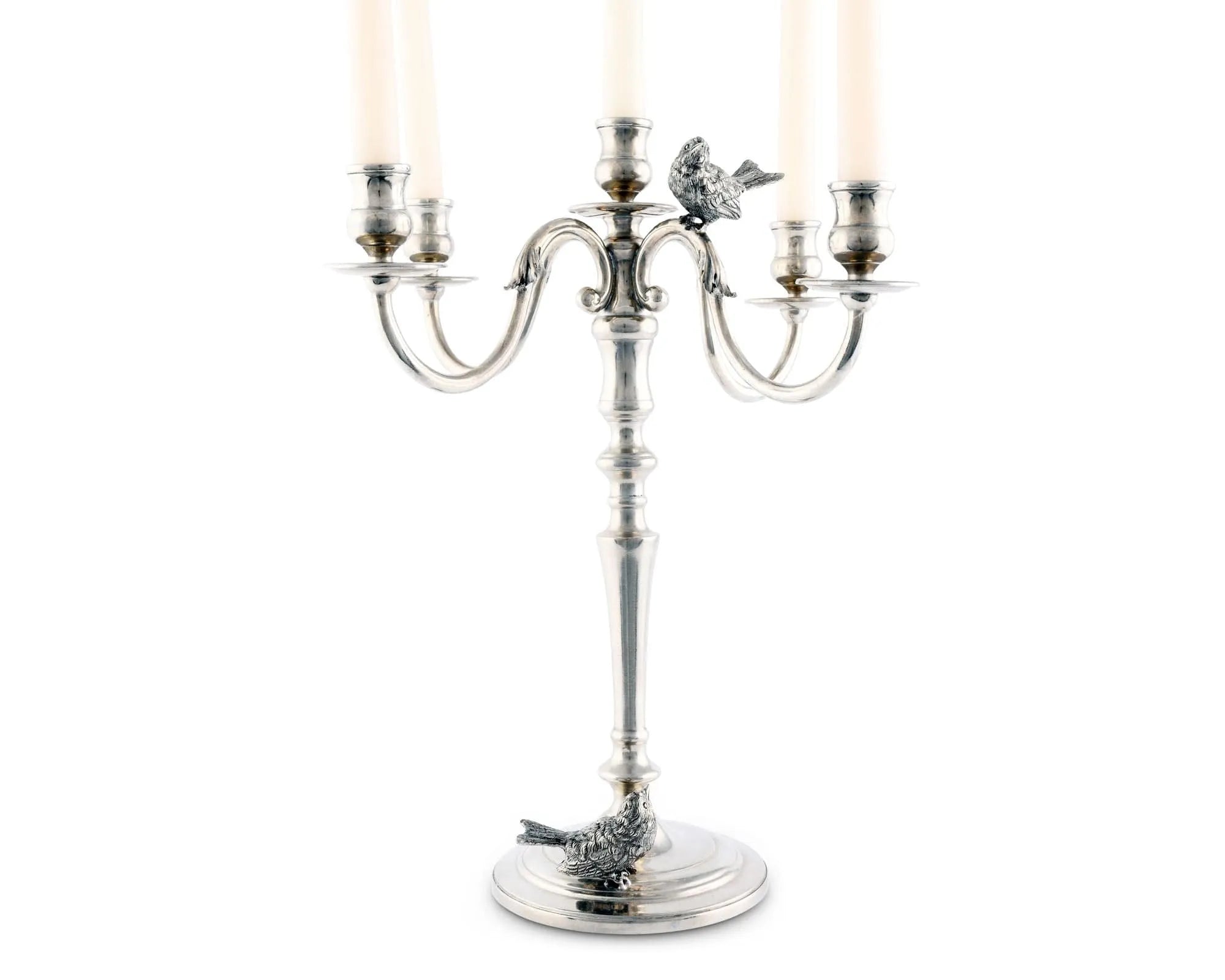 Five Taper Pewter Song Bird Candelabrum - The Mayfair Hall