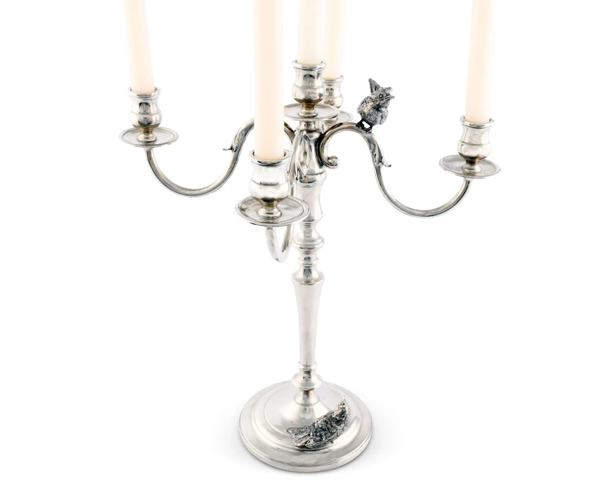 Five Taper Pewter Song Bird Candelabrum - The Mayfair Hall