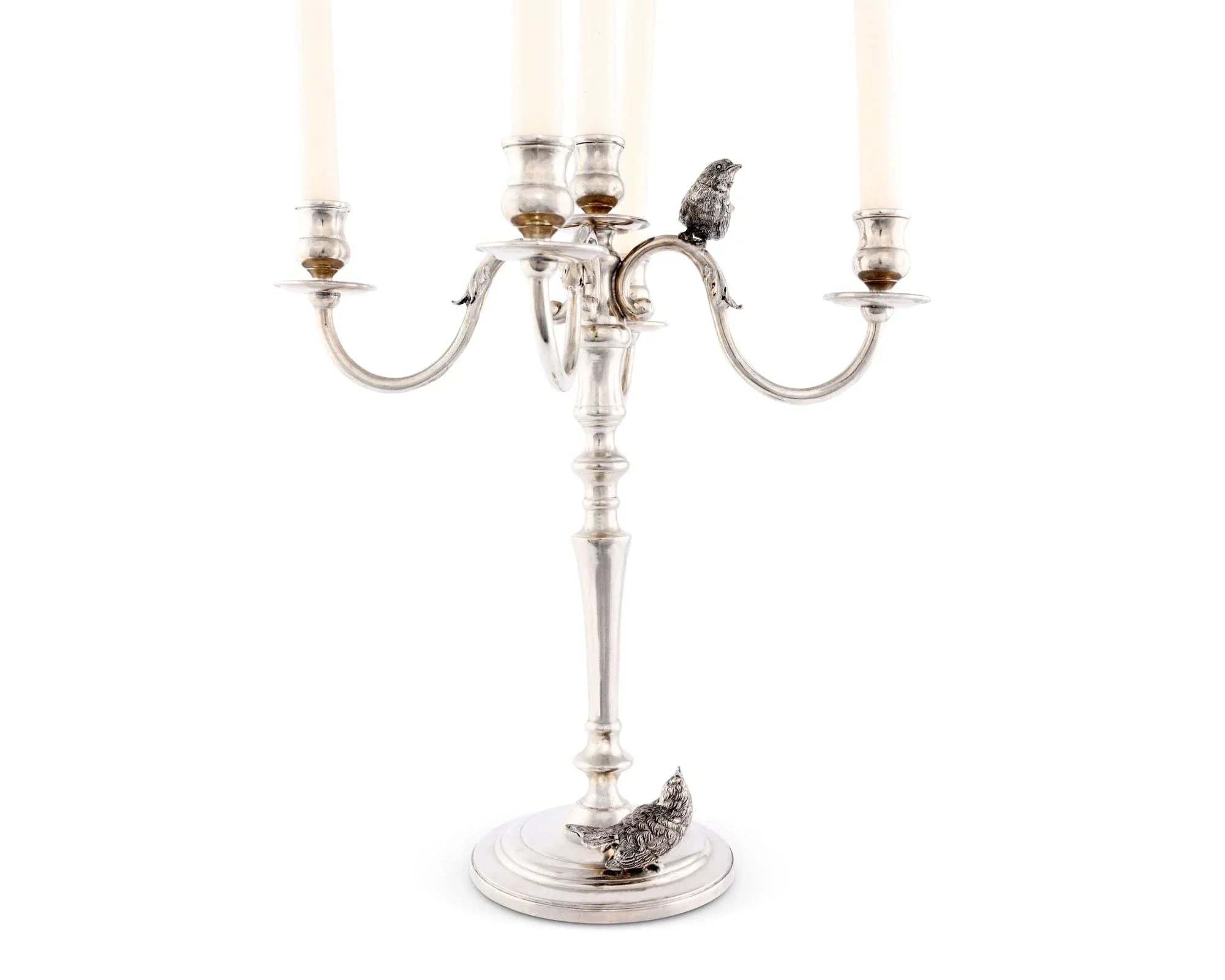 Five Taper Pewter Song Bird Candelabrum - The Mayfair Hall