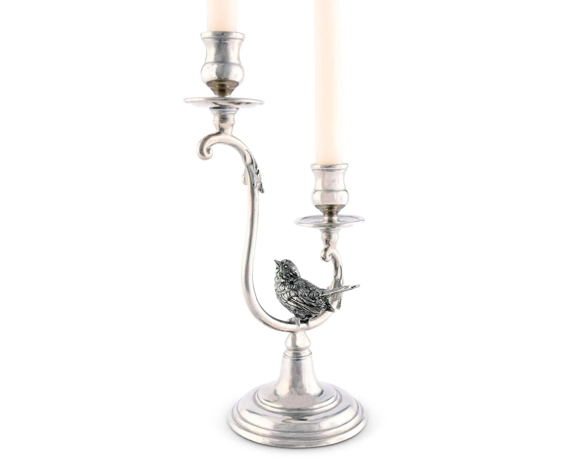 Two Taper Pewter Song Bird Candelabra