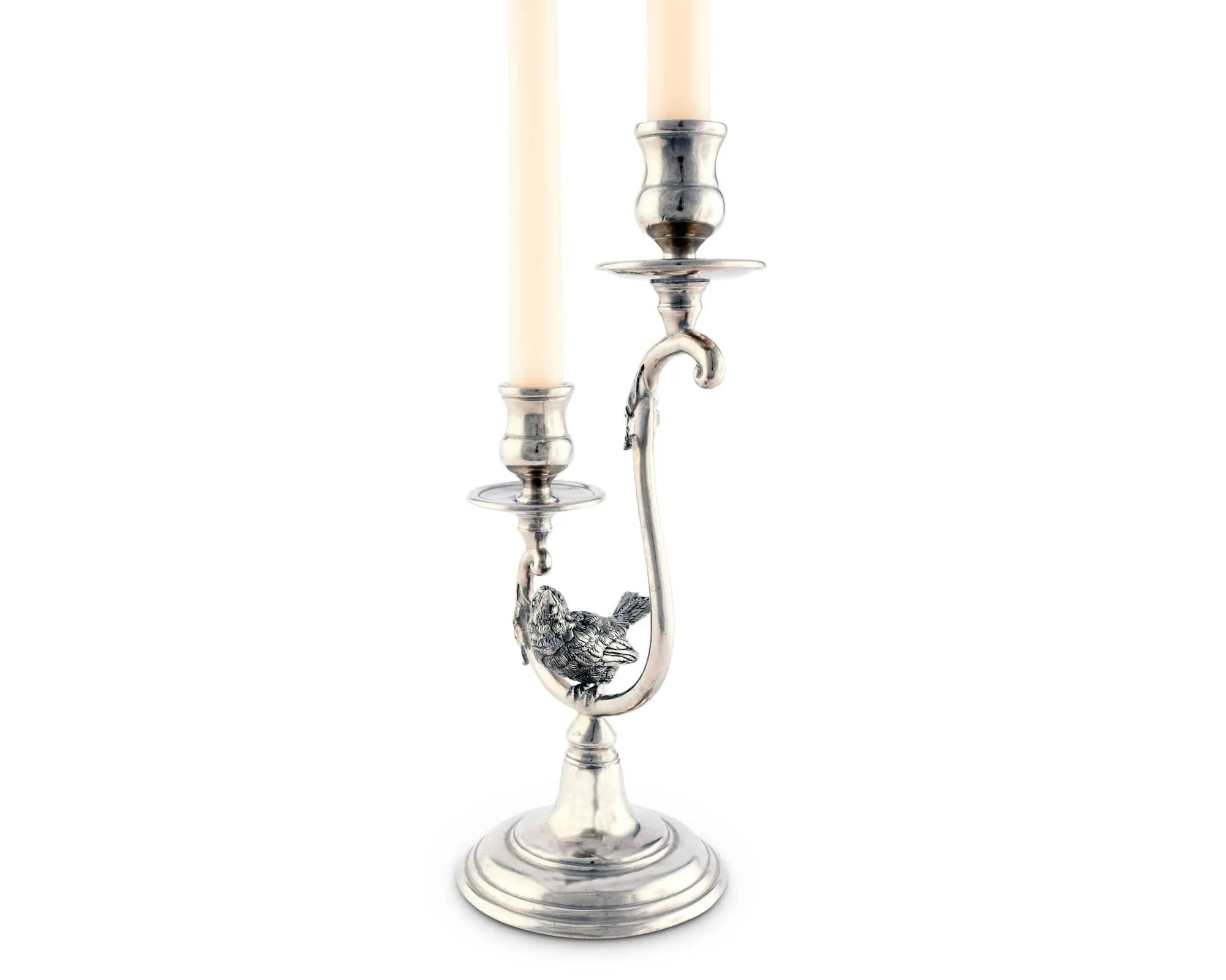 Two Taper Pewter Song Bird Candelabra - The Mayfair Hall