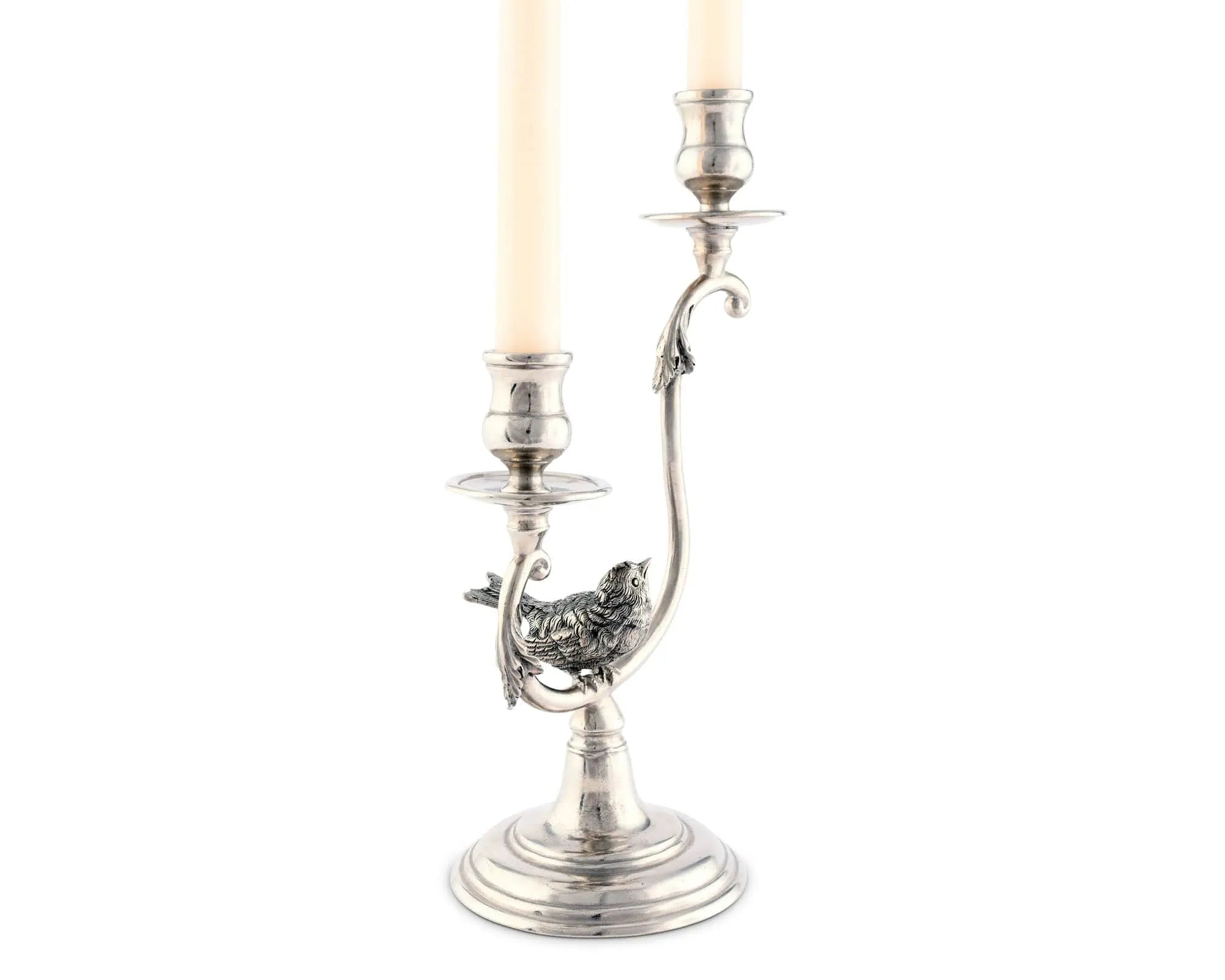 Two Taper Pewter Song Bird Candelabra - The Mayfair Hall