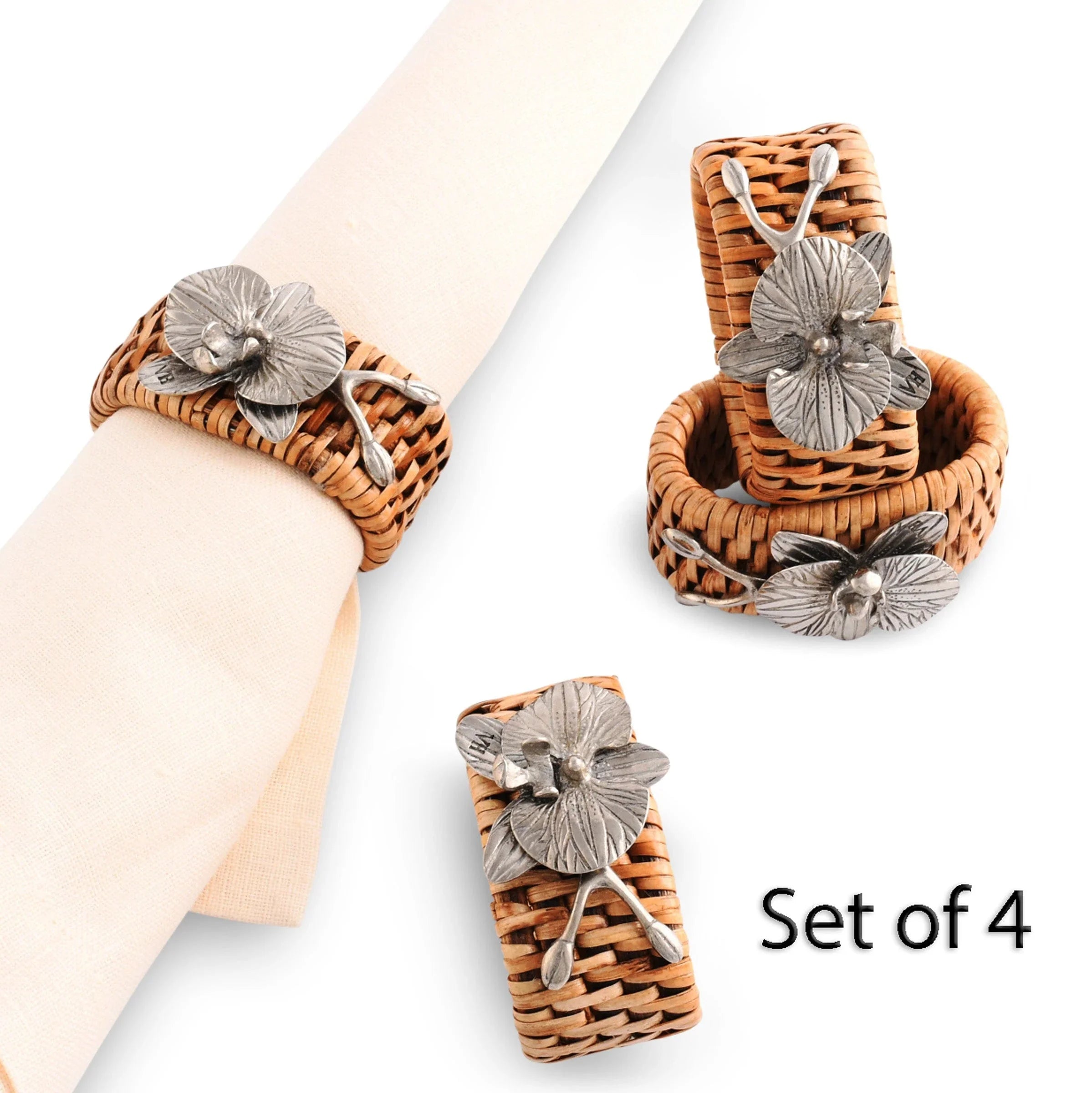 Orchid Hand Woven Wicker Rattan Napkin Ring - Set of 4 - The Mayfair Hall