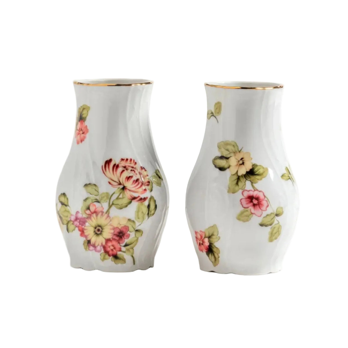 Flor do Ocidente Porcelain Vase with Gold Accents by Tania Bulhões — Set of 2
