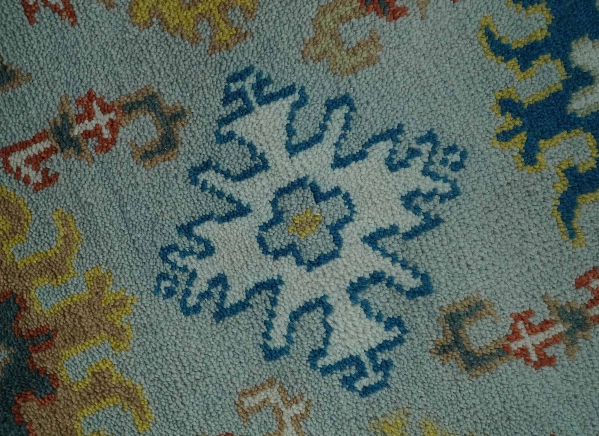 Vibrant Colorful Light Blue, Mustard, Brown and Blue Hand Knotted Traditional Oushak Multi Size wool Area Rug - The Rug Decor