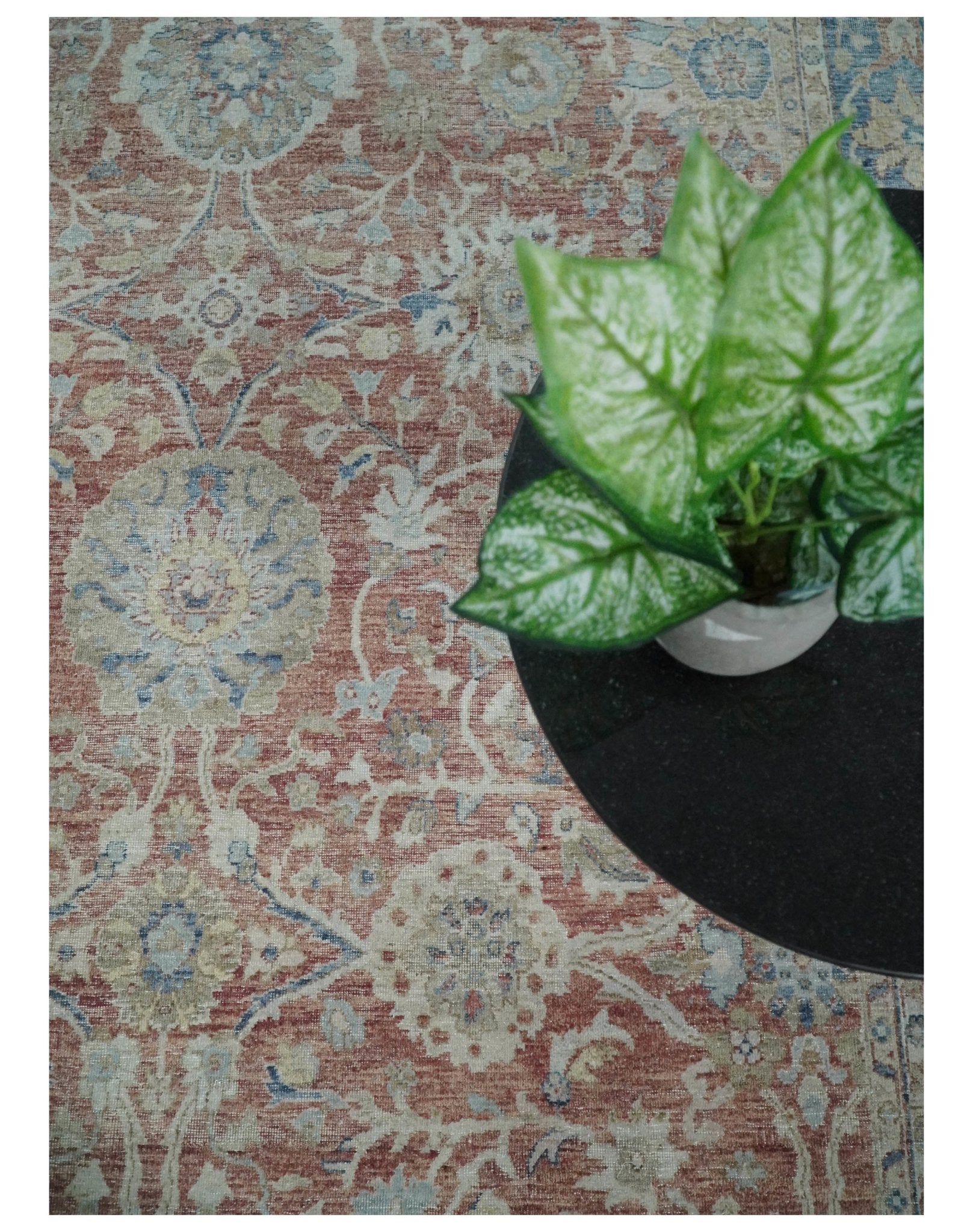 Vintage Hand Knotted 8x10 Rust and Blue Traditional Oxidized Textured Persian Low Pile Wool Rug | TRD2601810 - The Rug Decor