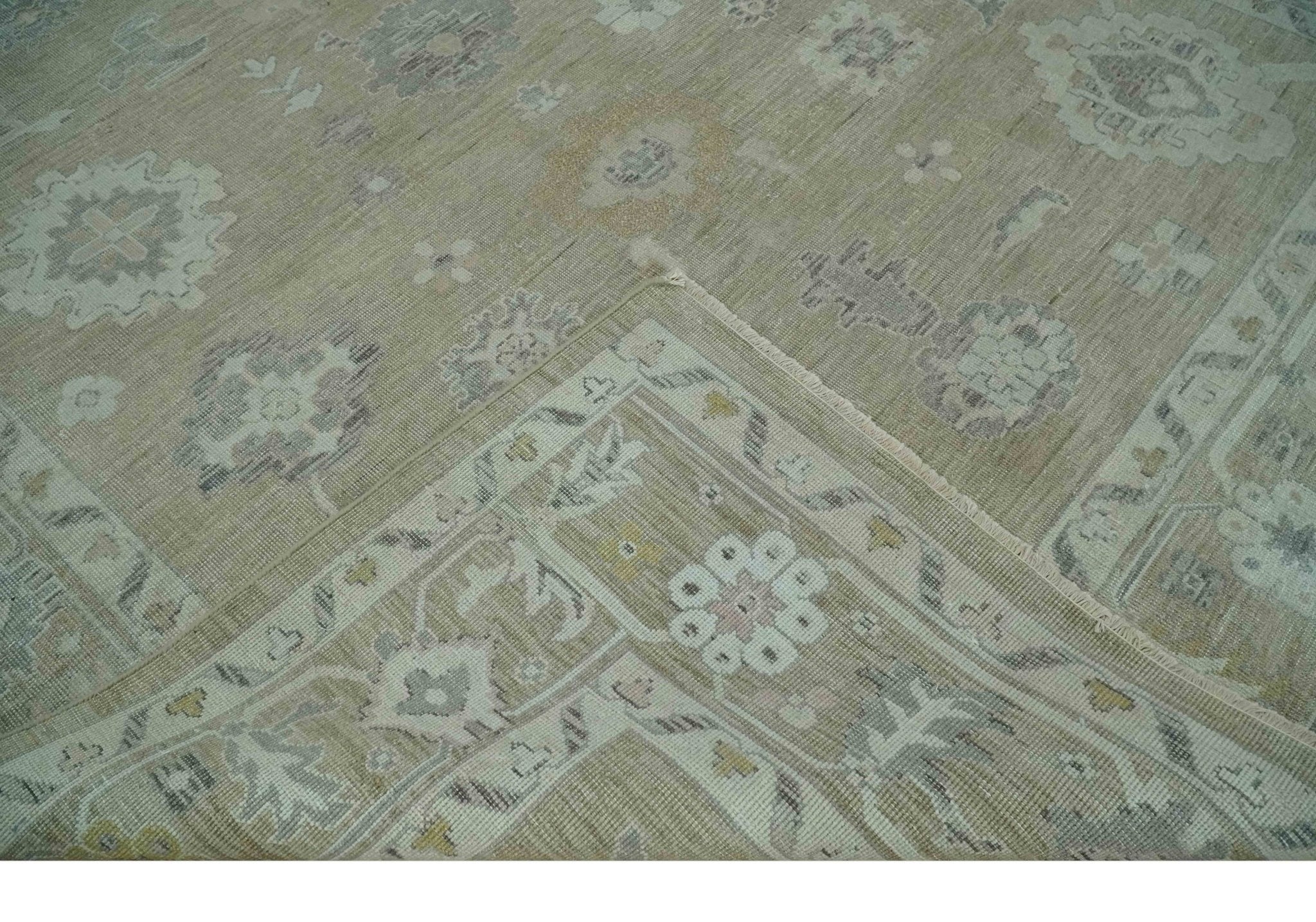 Vintage Style Antique Finish Hand Knotted Camel, Ivory and Charcoal Traditional Oushak Multi Size Wool Area Rug - The Rug Decor