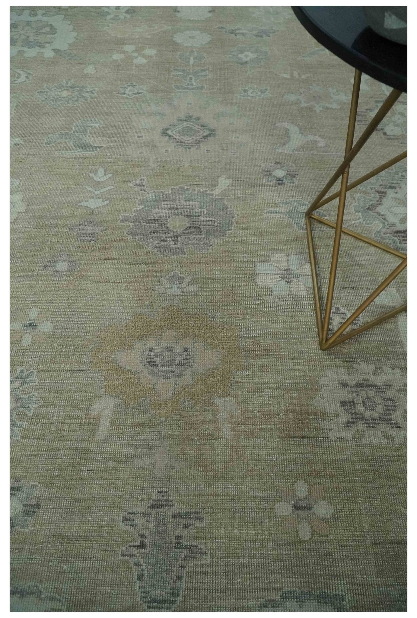 Vintage Style Antique Finish Hand Knotted Camel, Ivory and Charcoal Traditional Oushak Multi Size Wool Area Rug - The Rug Decor