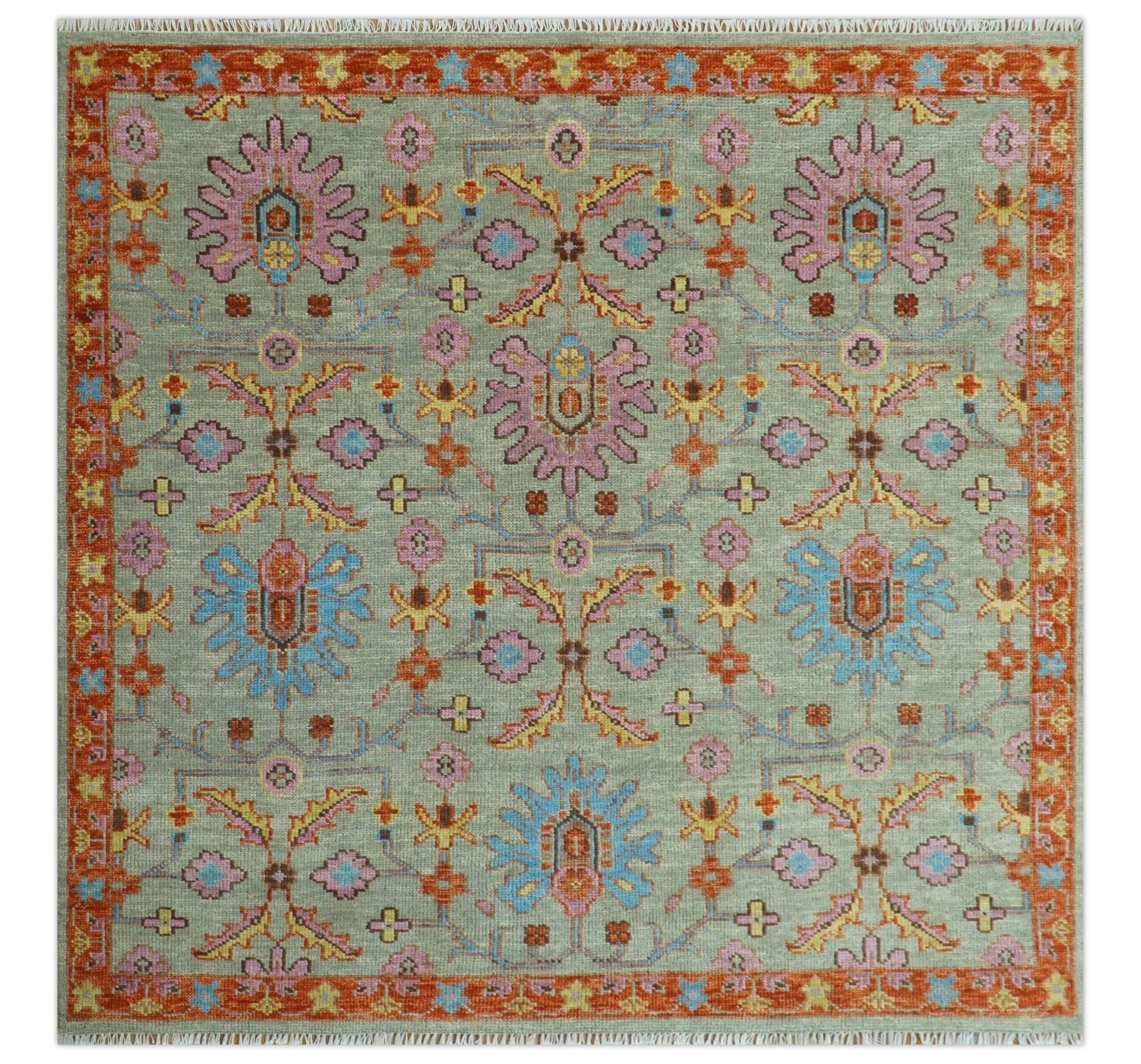 Vintage Style Beige, Rust, Pink and Blue Hand Knotted Traditional Oushak Multi Size wool Area Rug - The Rug Decor