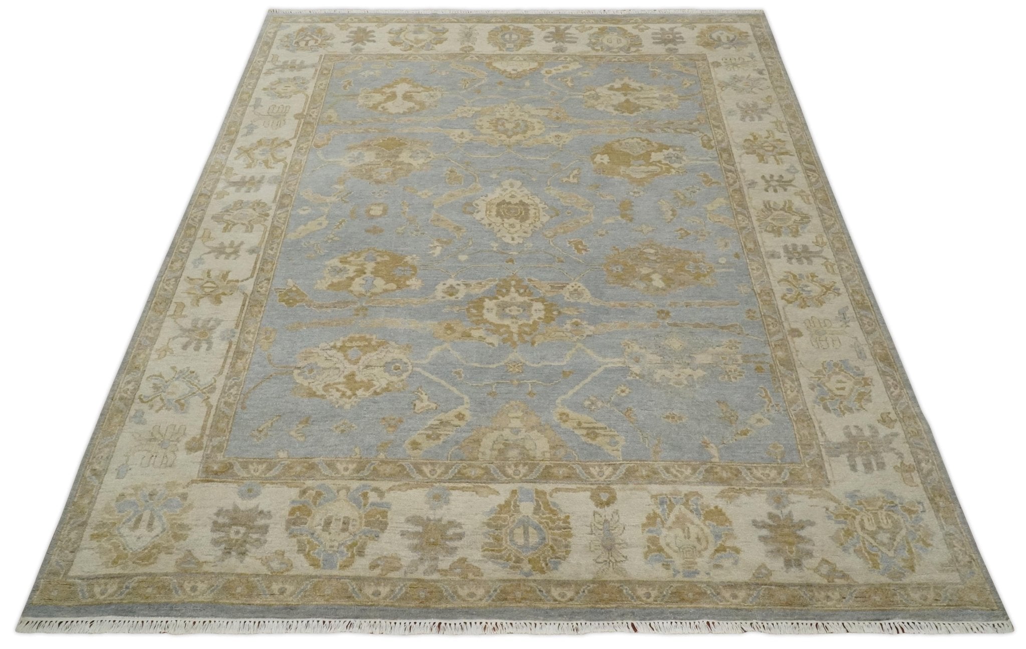 Vintage Style Charcoal, Beige and Olive 8x10 Hand knotted Oushak wool Area Rug