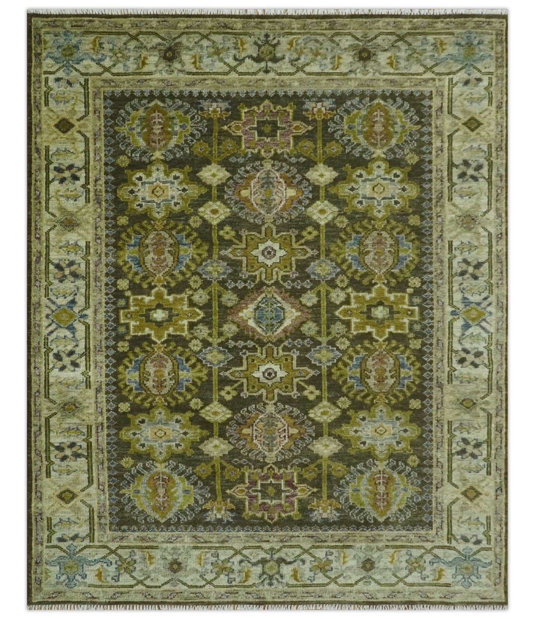 Vintage Style Earthy Green and Silver Traditional Hand Knotted Multi Size wool area rug - The Rug Decor