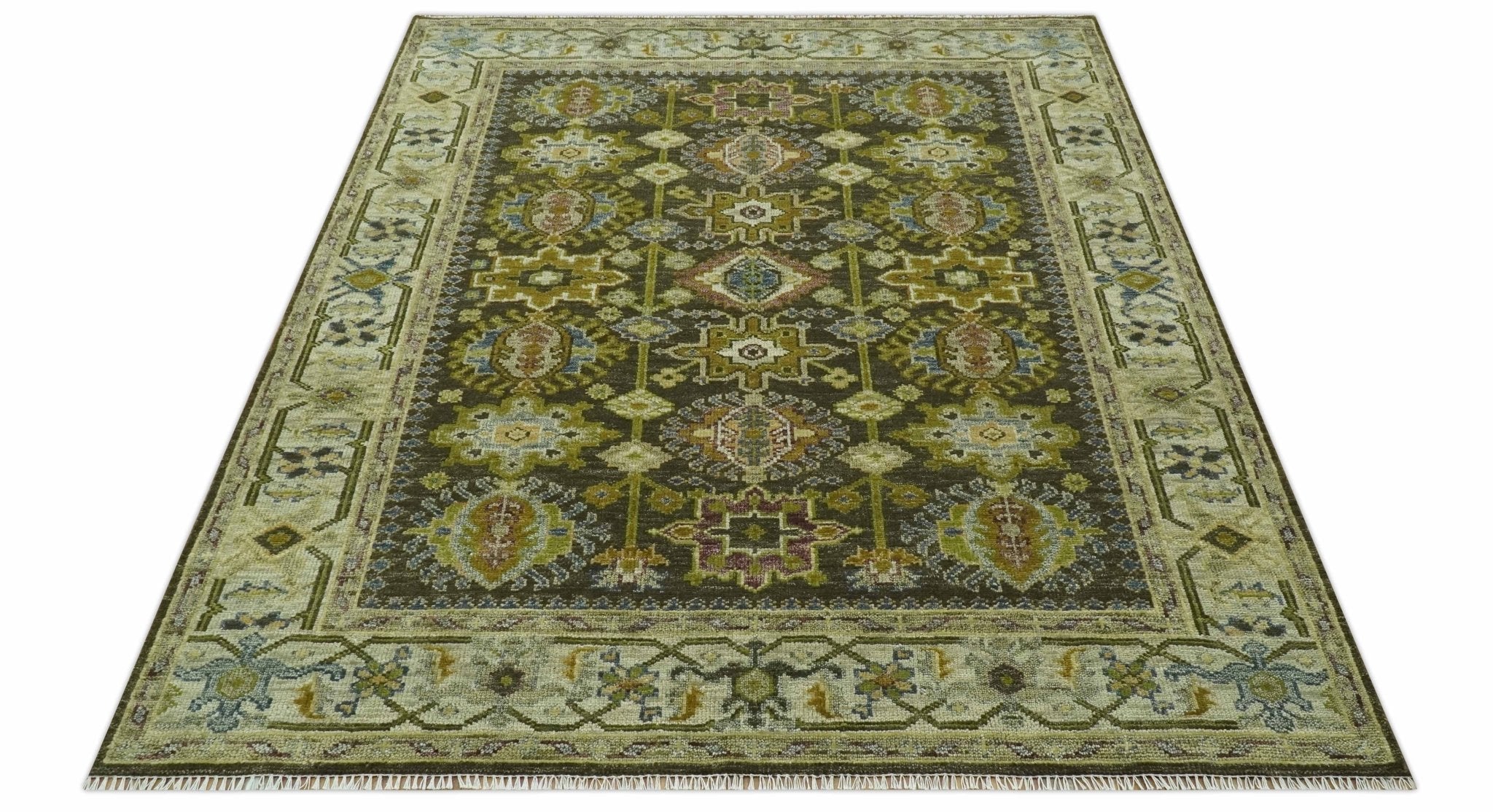 Vintage Style Earthy Green and Silver Traditional Hand Knotted Multi Size wool area rug - The Rug Decor