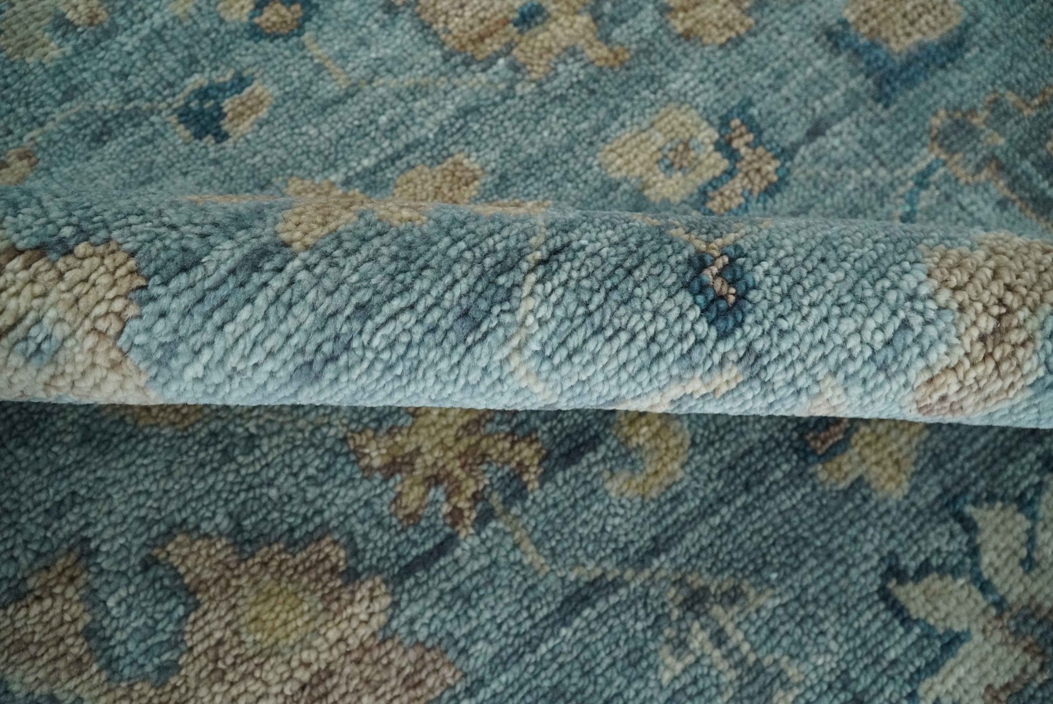 Vintage Style Light Blue and Brown Hand knotted Oushak Multi Size wool Area Rug - The Rug Decor