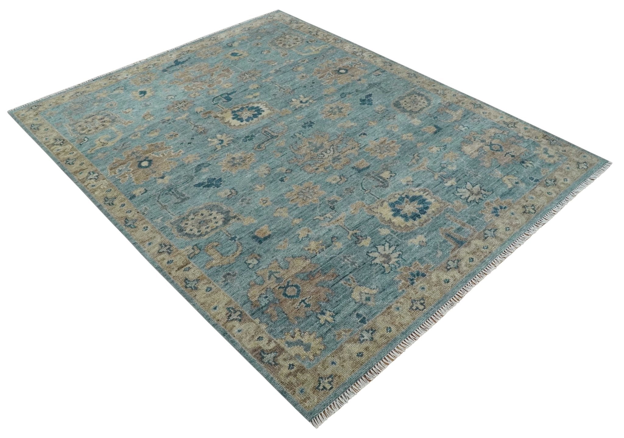 Vintage Style Light Blue and Brown Hand knotted Oushak Multi Size wool Area Rug - The Rug Decor