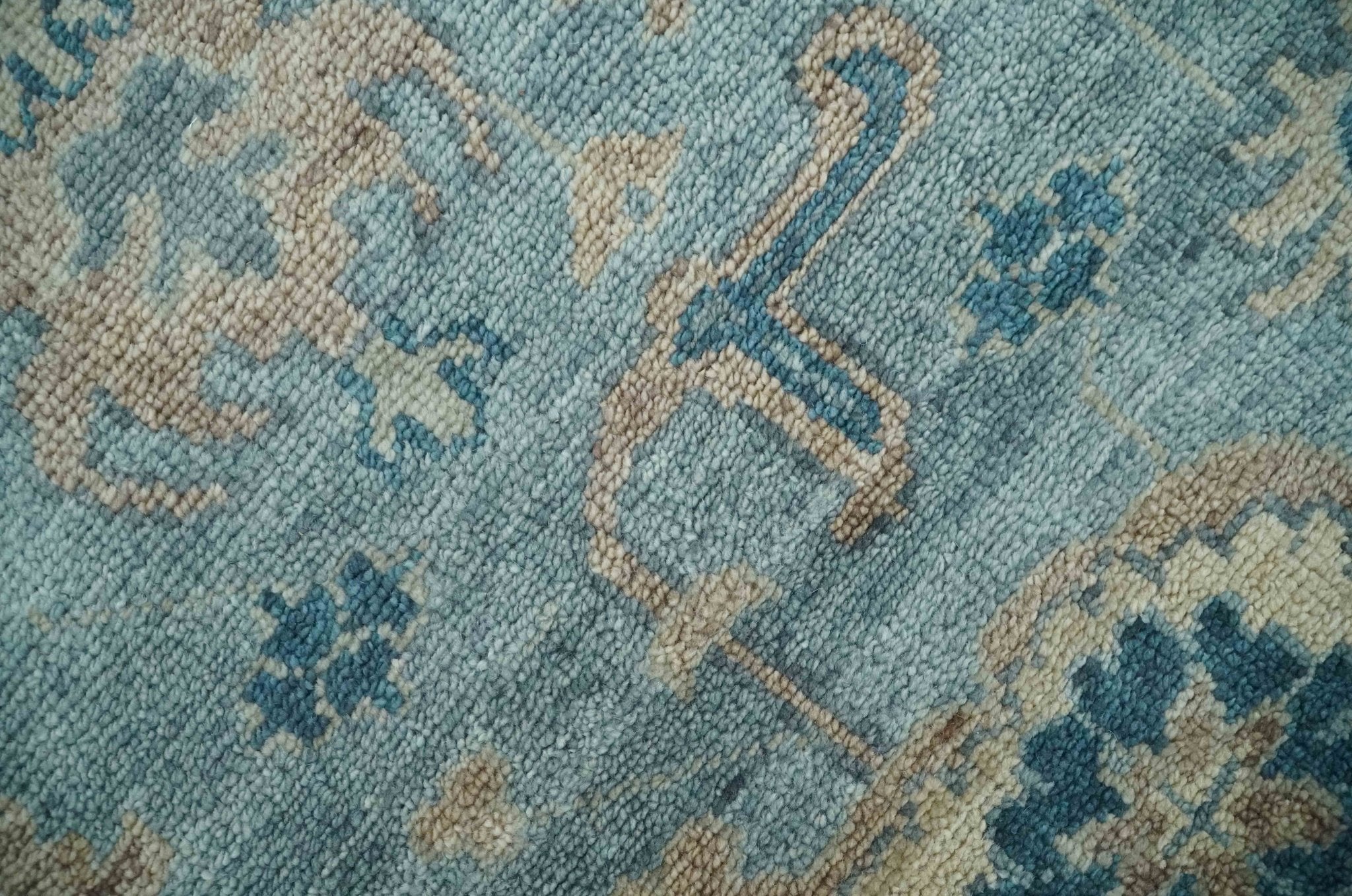 Vintage Style Light Blue and Brown Hand knotted Oushak Multi Size wool Area Rug - The Rug Decor