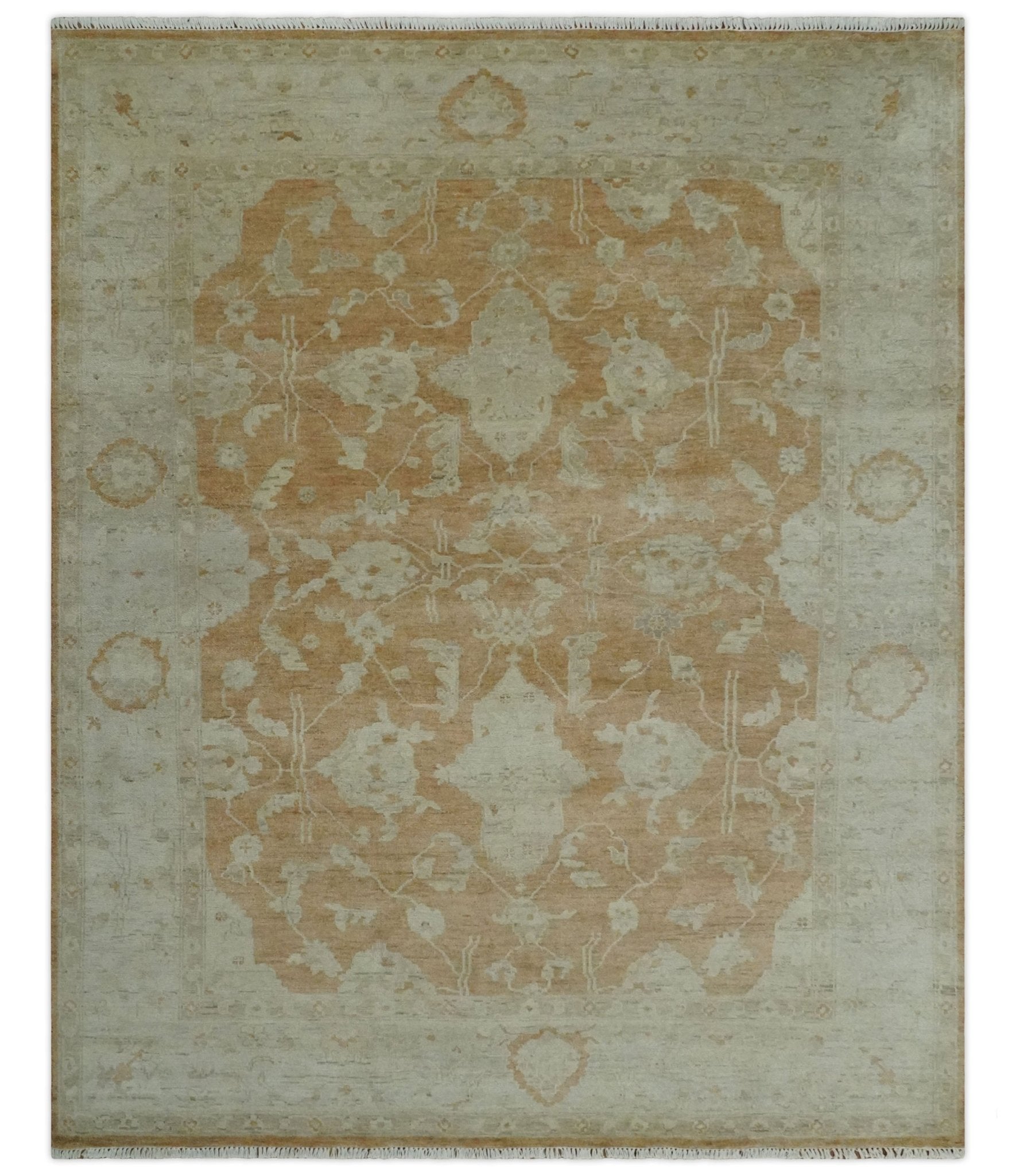 Vintage Style Rust and Beige Hand knotted Traditional Oushak 8x10 and 9x12 wool Area Rug