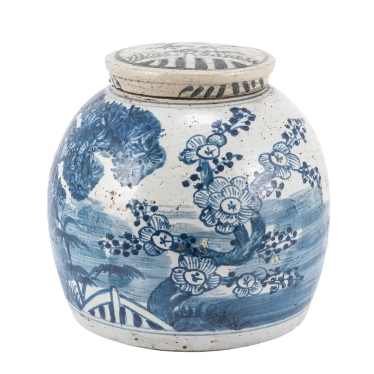 Blue and White Vintage Ming Jar Pine Motif - The Mayfair Hall
