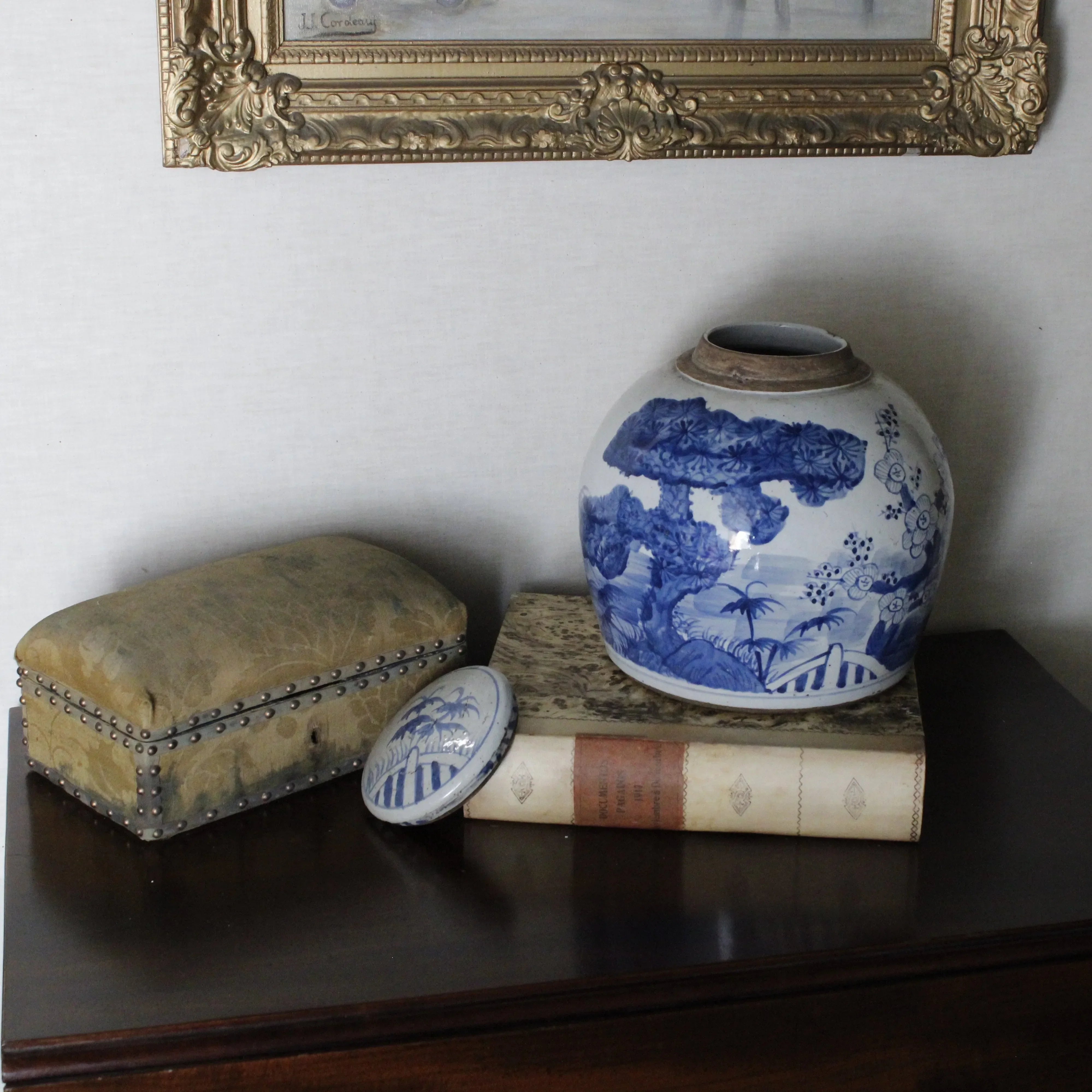 Blue and White Vintage Ming Jar Pine Motif - The Mayfair Hall