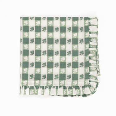Virginia Stripe Green Ruffled Organic Cotton Dinner Napkins by Trudie — Set of 4