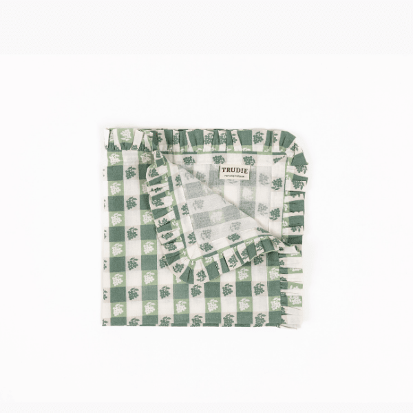 Virginia Stripe Green Ruffled Napkins, Set of 4
