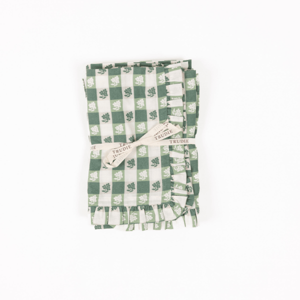 Virginia Stripe Green Ruffled Napkins, Set of 4